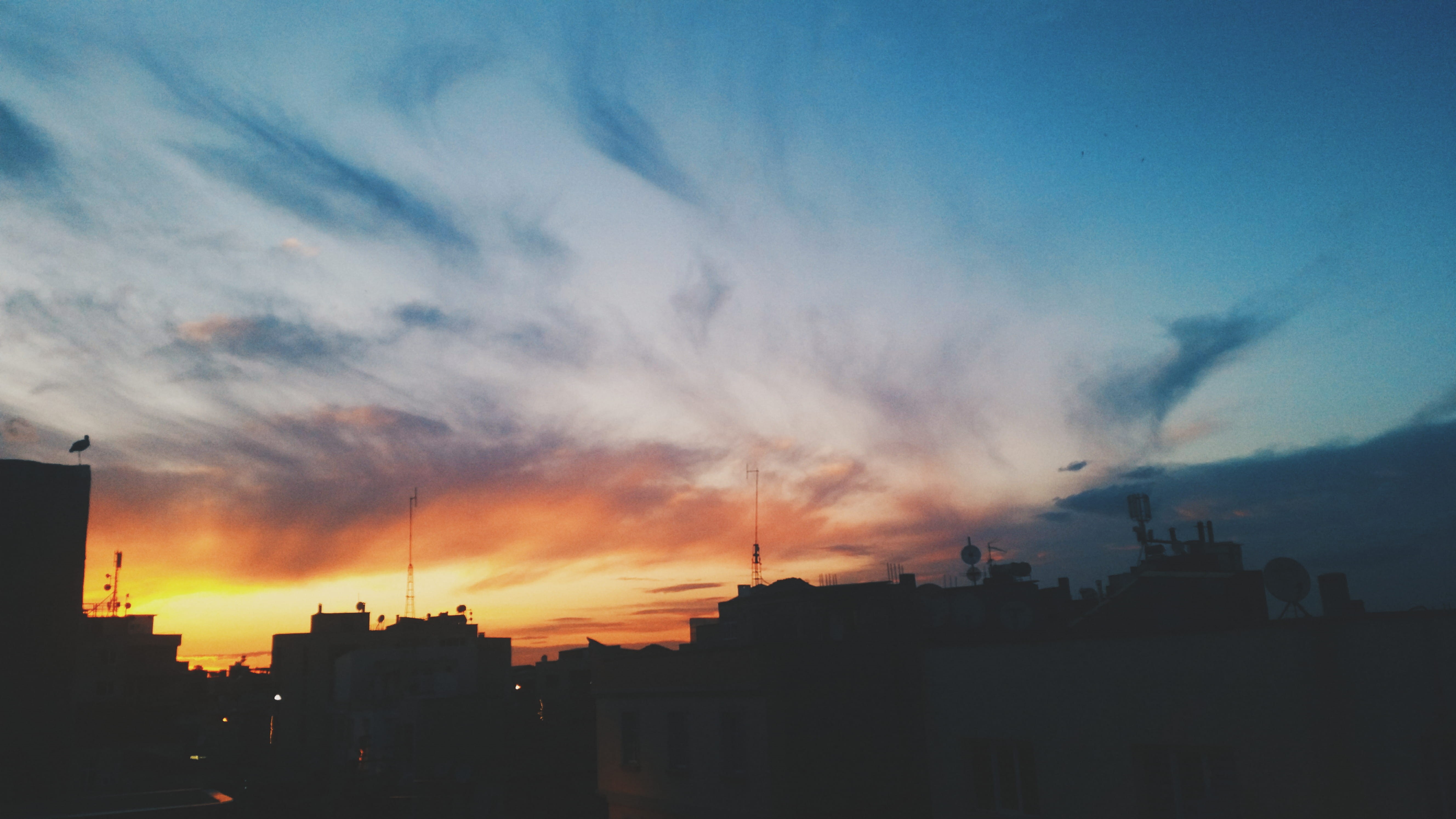 manisa, city life, architecture, cityscape, cloud - sky, building exterior, outdoors, turkey, orange color, romantic sky, sunset, silhouette, bluesky, urban skyline, HD Wallpaper
