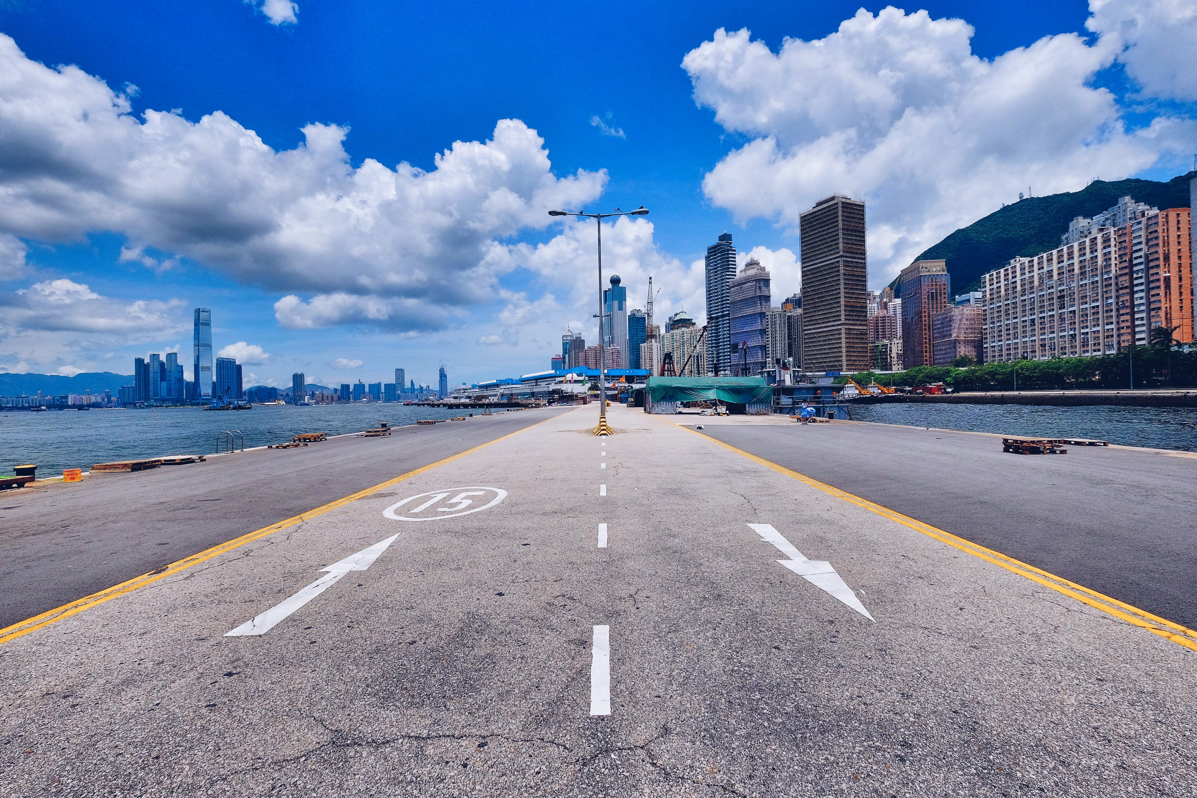 skyscraper, cloud - sky, building, transportation, office building exterior, no people, city, day, sky, 4K, kennedy town, symbol, bluesky, street, western district public cargo working area, HD Wallpaper