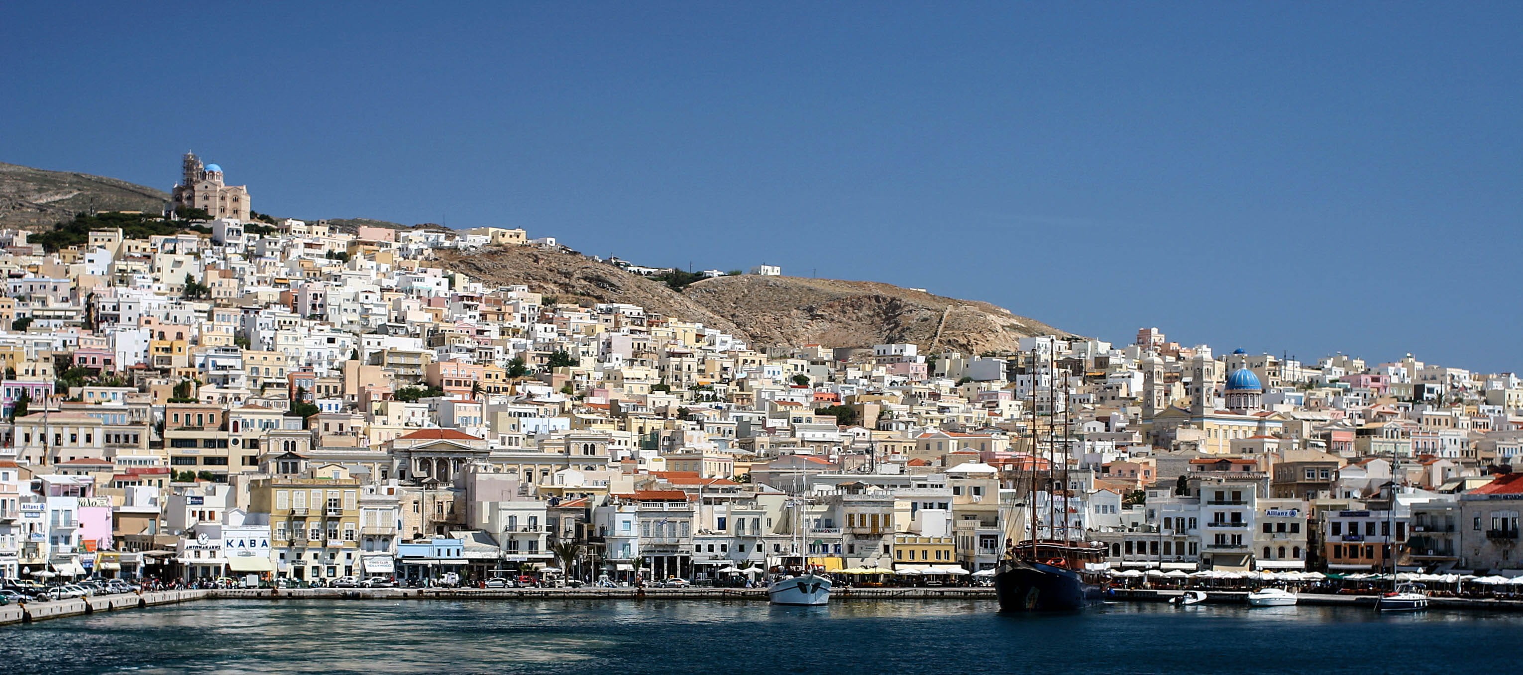 public domain, no people, house, passenger craft, coastline, vacations, outdoors, nature, sea, 2K, blue, Mediterranean, Cyclades, community, europe, travel, HD Wallpaper