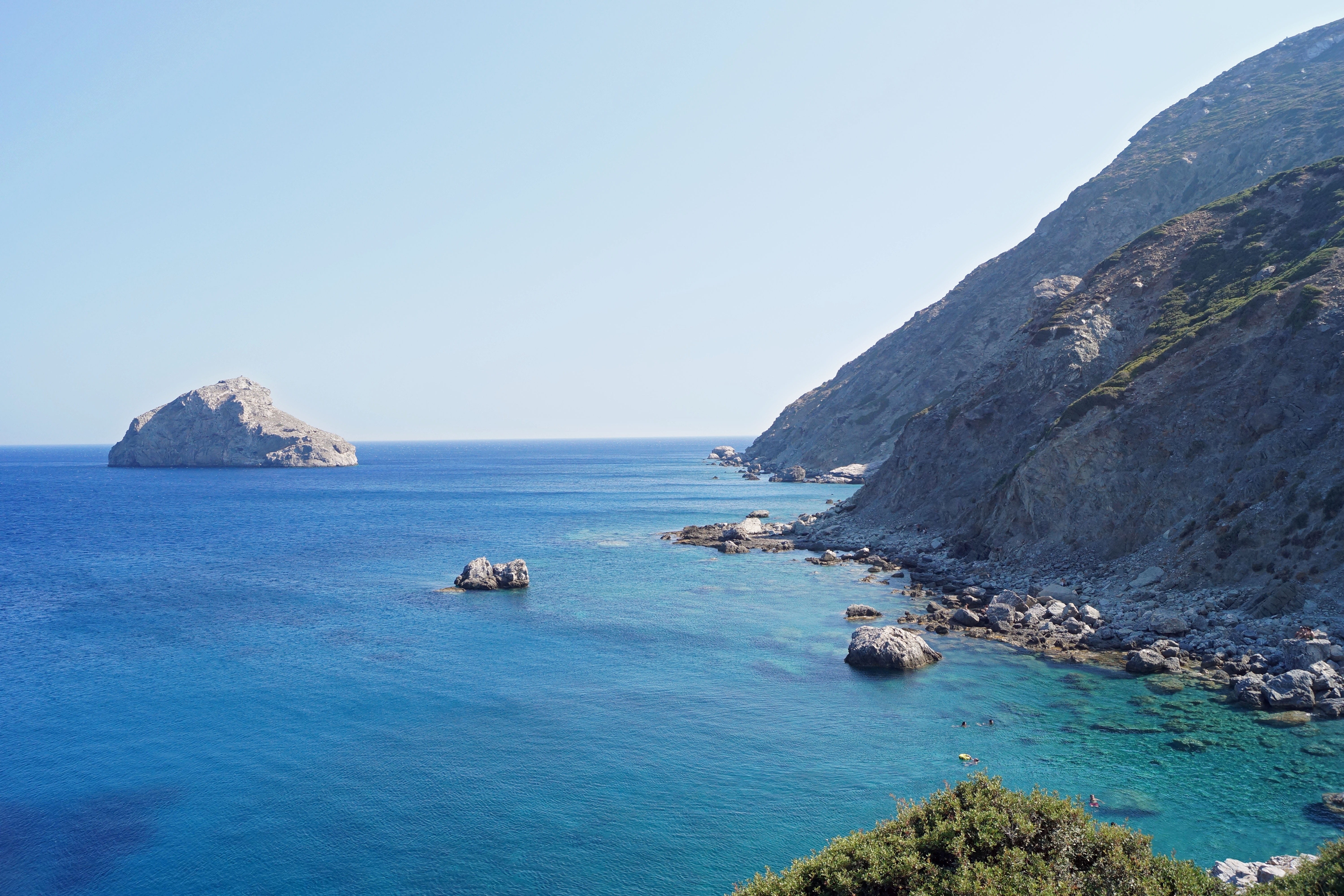 tranquility, solid, copy space, horizon over water, tranquil scene, mountain, nature, rock - object, rock, sea, idyllic, blue, outdoors, amorgos, no people, HD Wallpaper