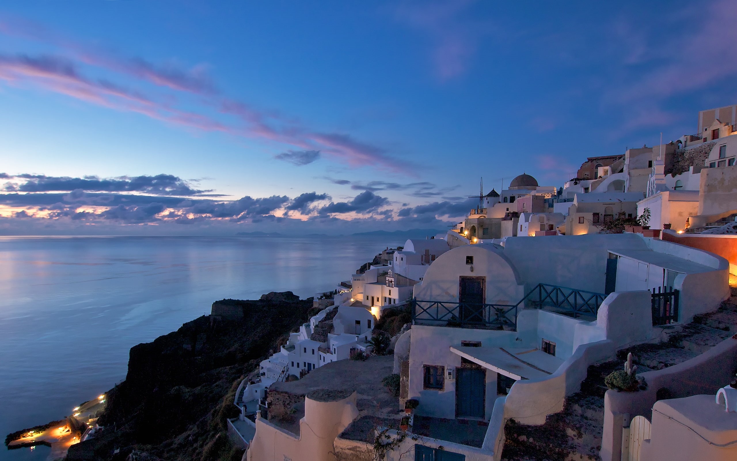 lights, greece, sea, background, 2K, santorini, landscape, HD Wallpaper