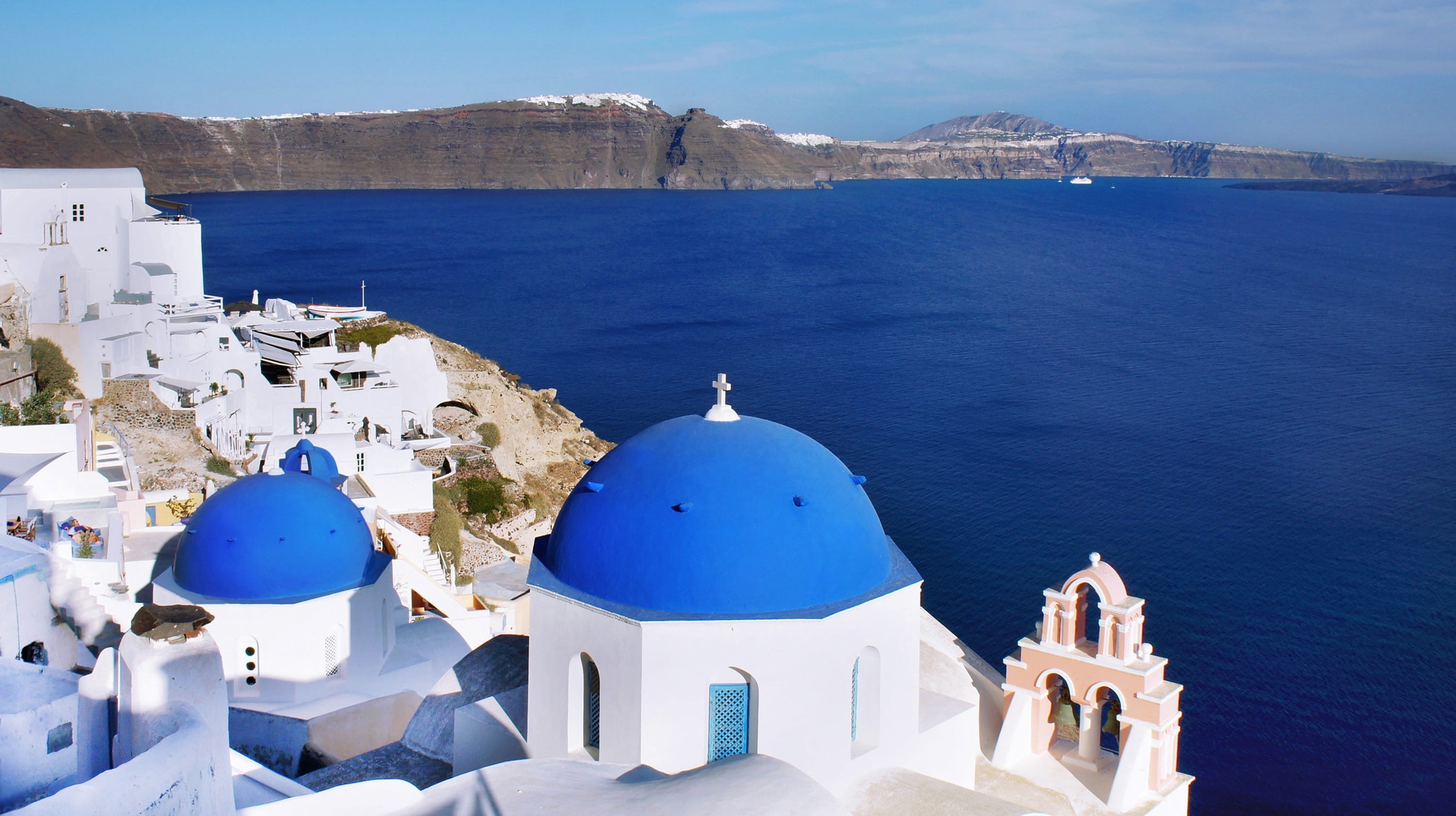 travel destinations, summer, place of worship, mountain, oia, nature, vacations, belief, landscape, mediterranean, building, religion, water, spirituality, HD Wallpaper