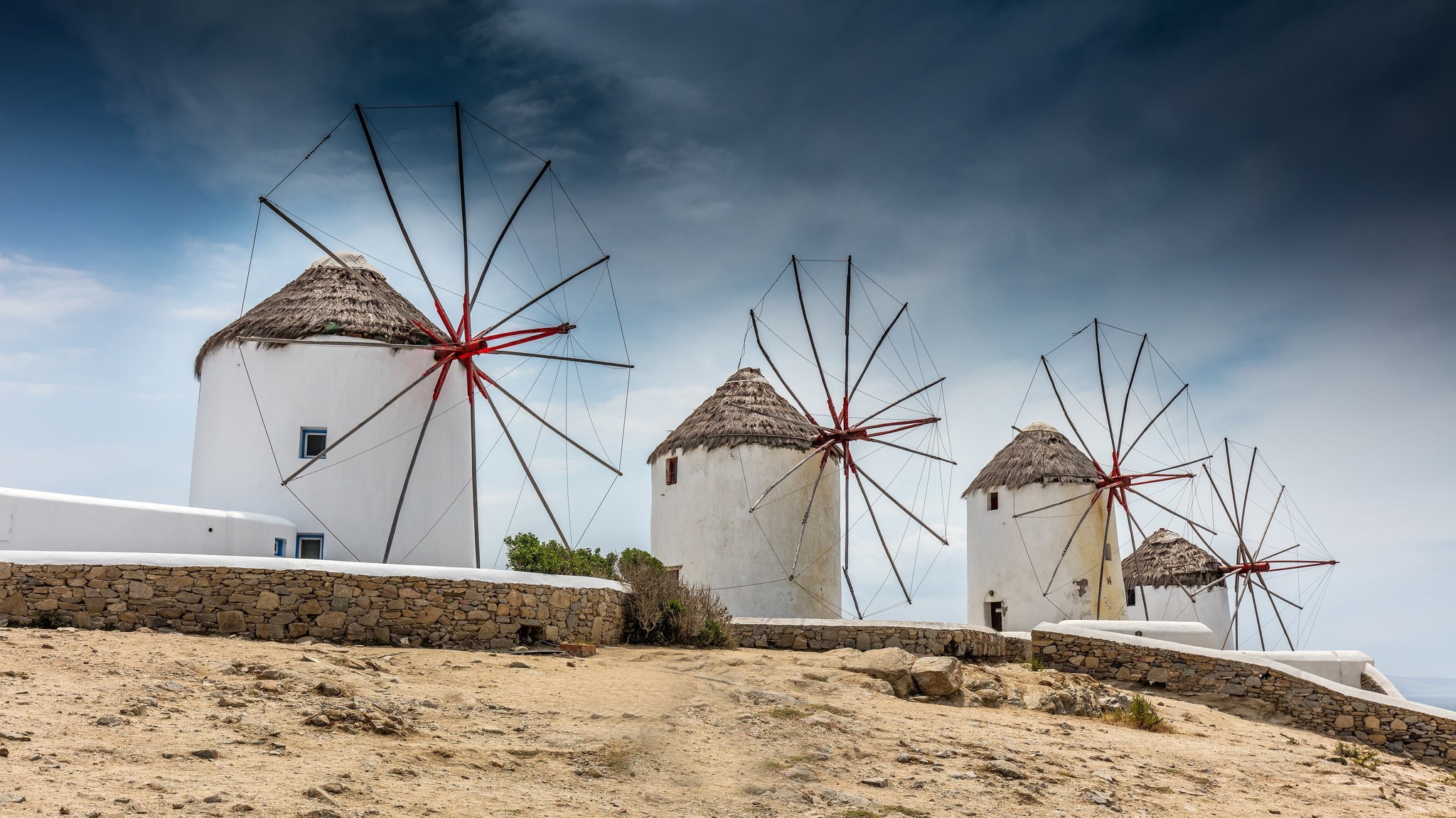Mykonos, mill, windmills, 1080P, Greece, HD Wallpaper