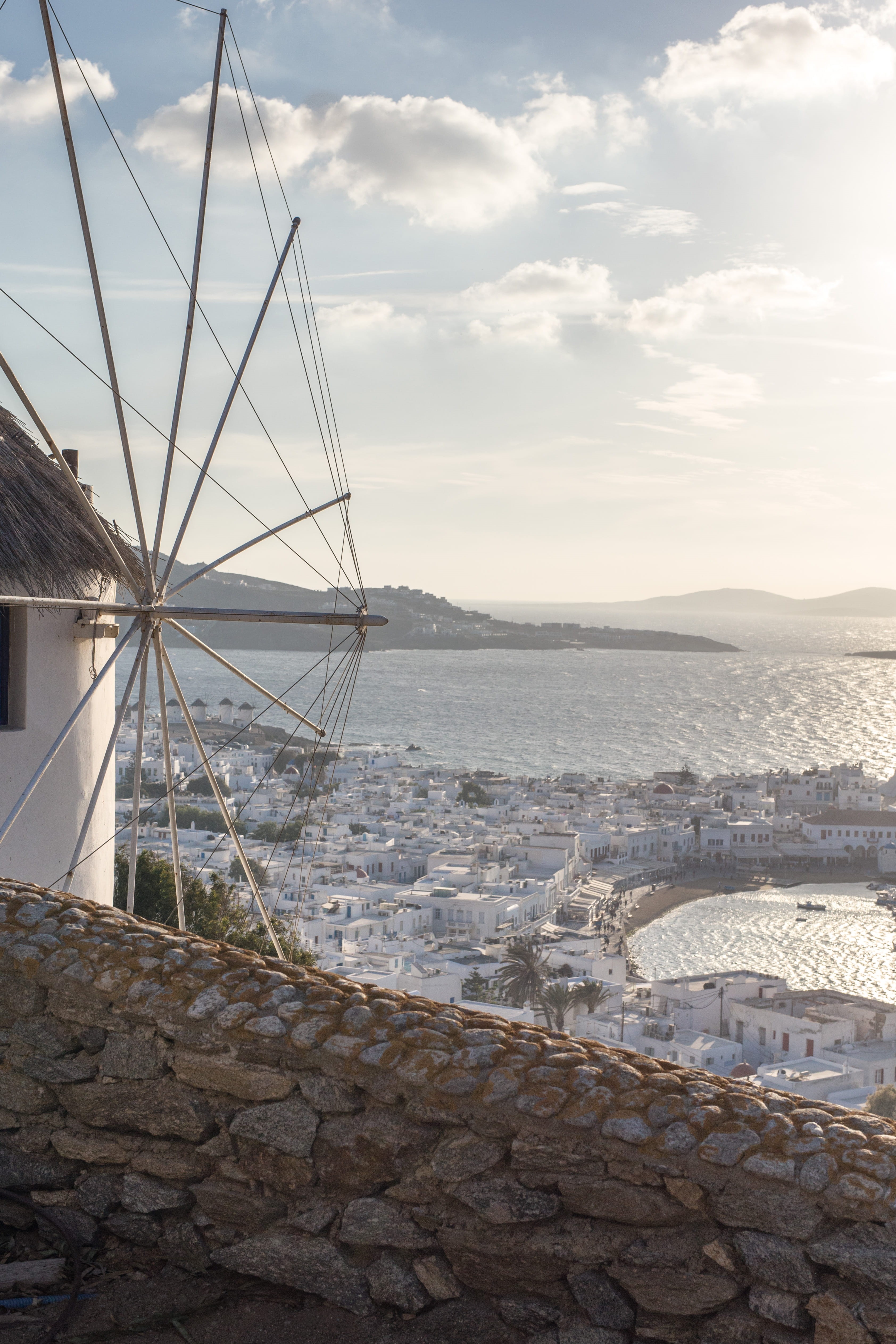 vacation, mikonos, building exterior, travel destinations, architecture, water, cloud - sky, sky, travel, land, scenics - nature, outdoors, day, greece, Phone HD Wallpaper