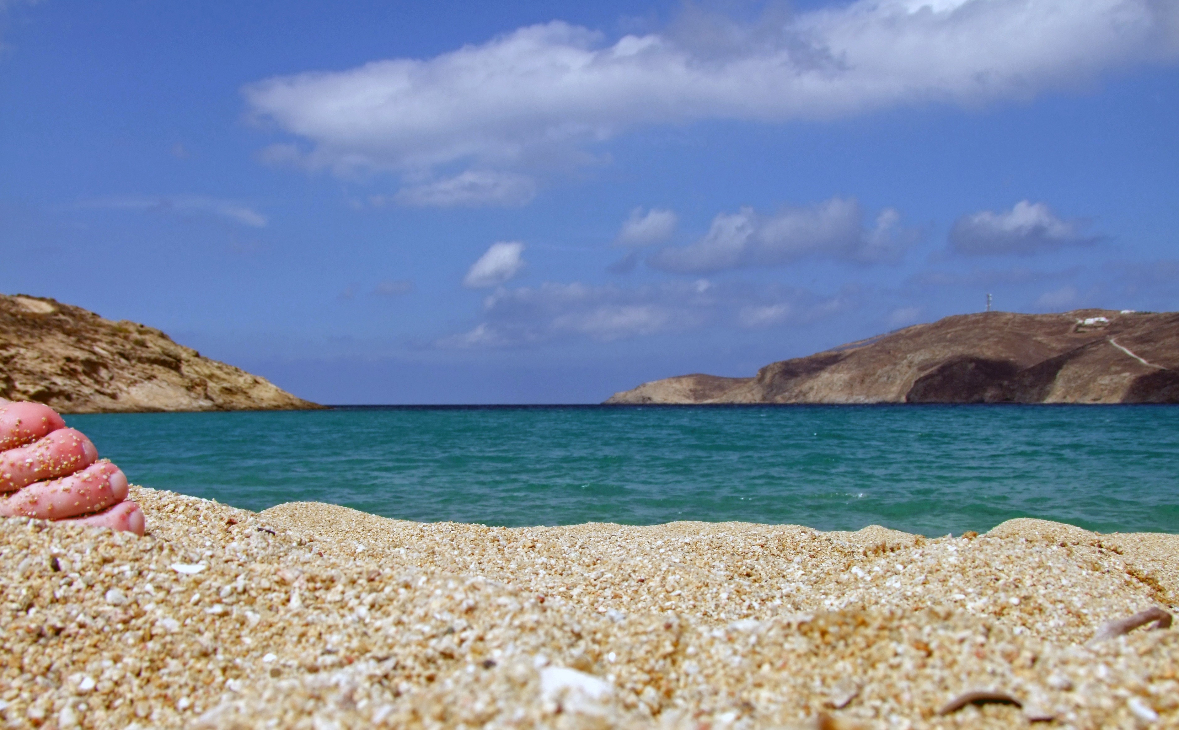 2K, sea, scenics - nature, tranquility, mykonos, beauty in nature, human body part, relax, rest, foot, tranquil scene, water, booked, outdoors, day, solid, HD Wallpaper