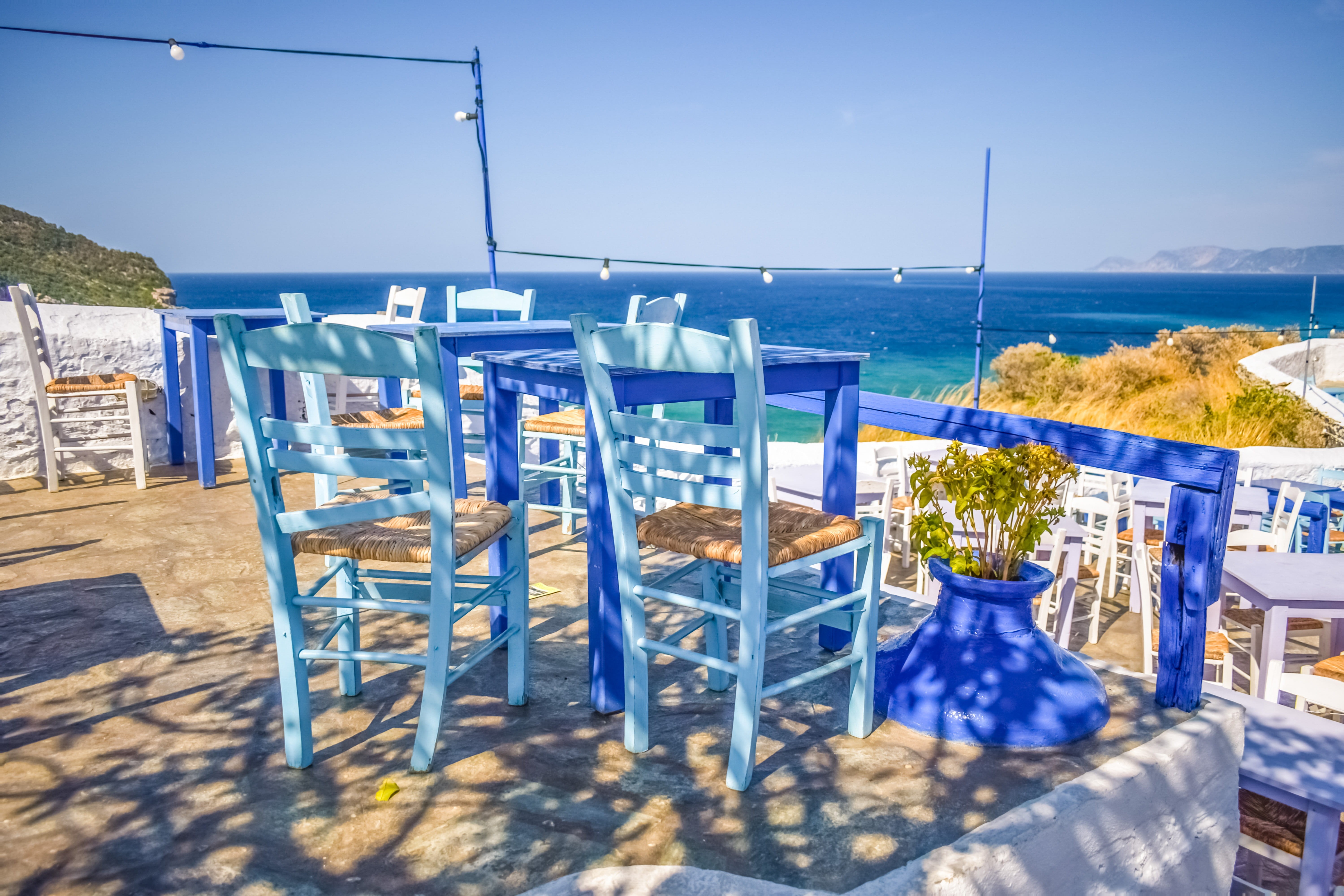 architecture, chora, white, tavern, wood - material, sea, greek, no people, greece, horizon over water, wooden, mediterranean, sporades, town, day, tourism, HD Wallpaper
