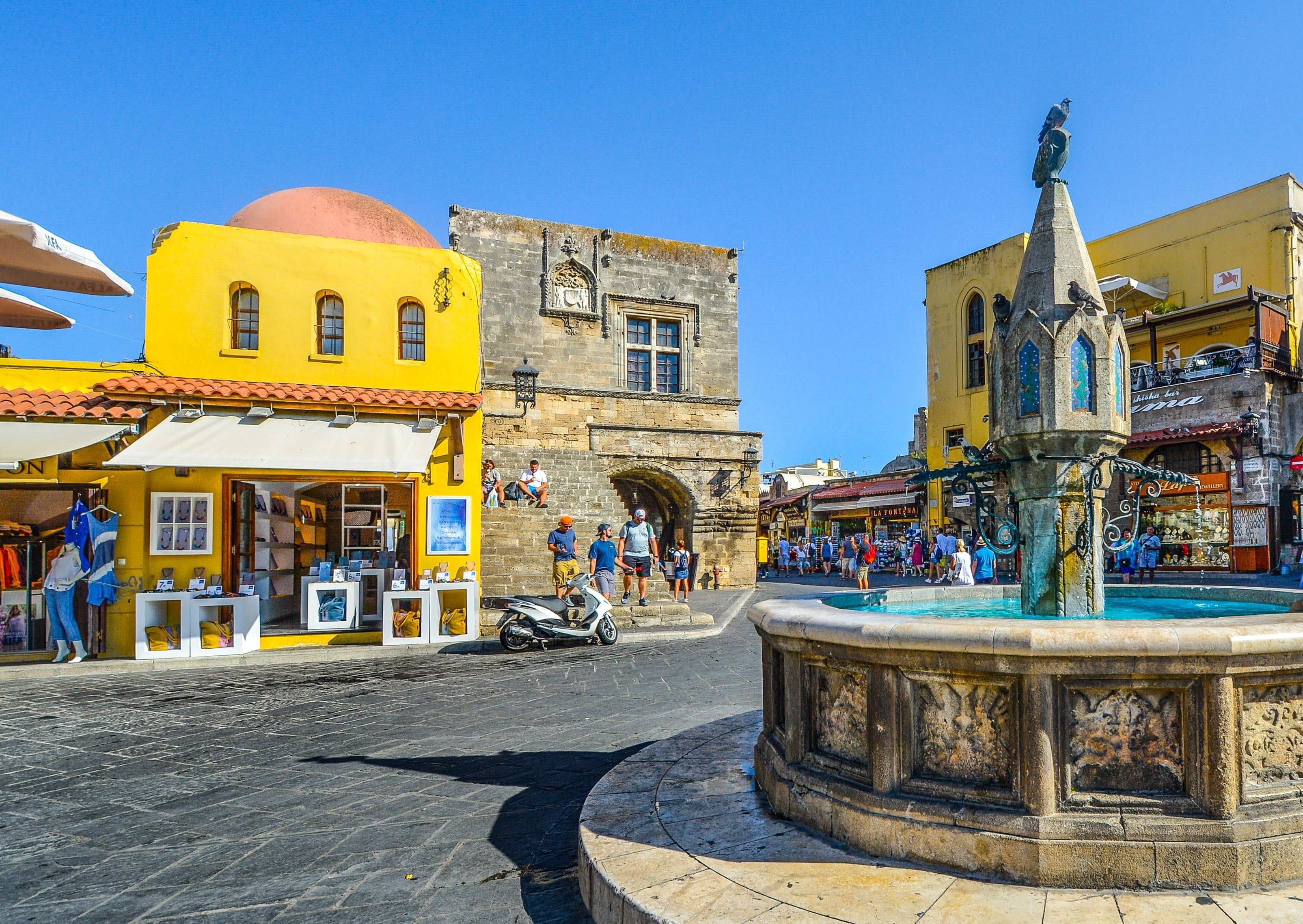 built structure, european, place of worship, island, travel, building exterior, street, rhodes, water, building, town, outdoors, near, sunny, tourism, clear sky, HD Wallpaper