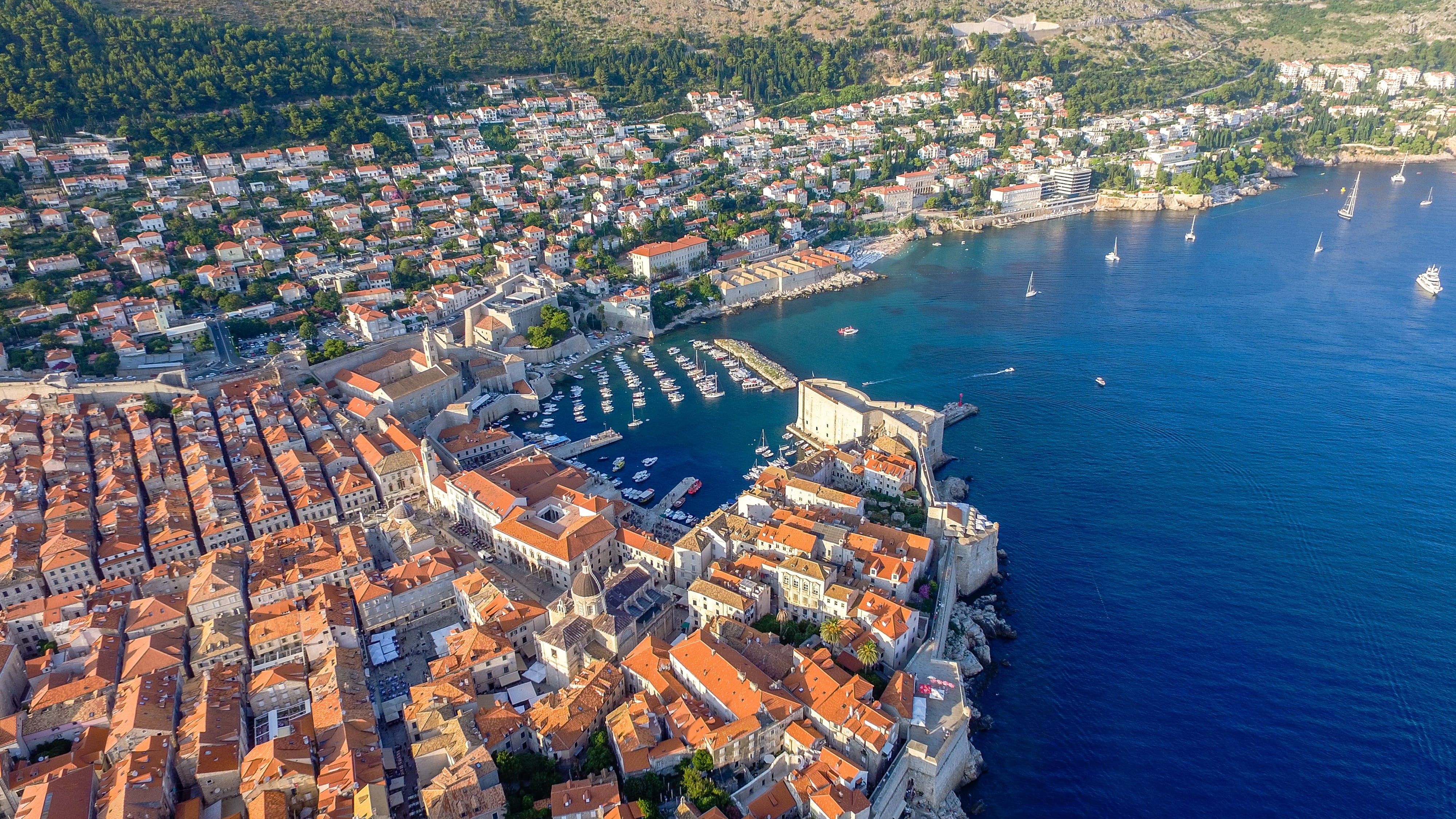 town, outdoors, tree, tourism, plant, no people, croatia, townscape, day, nature, city, blue, body, houses, cityscape, wall, high angle view, aerial view, HD Wallpaper