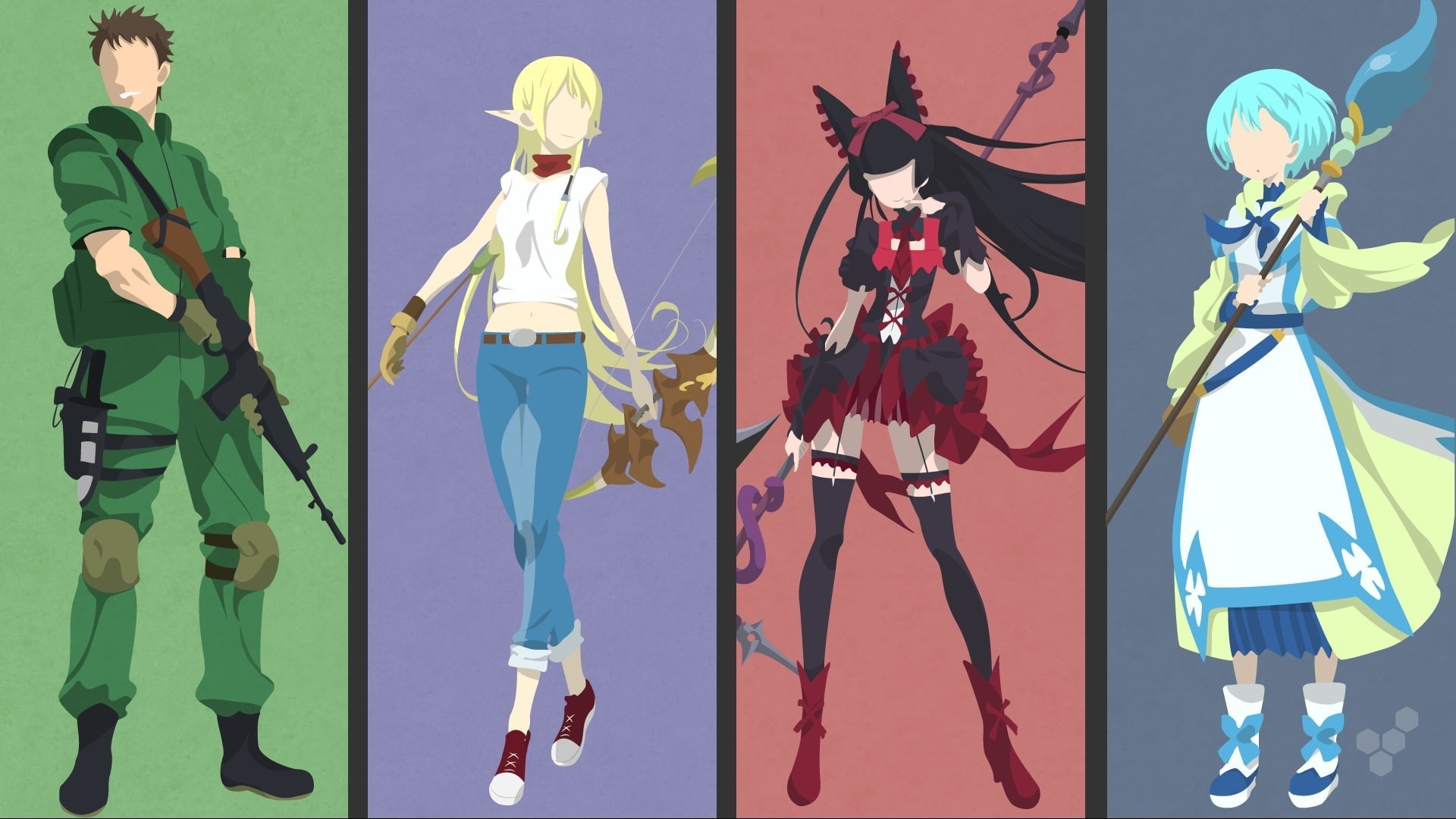 1080P, Anime, Minimalist, Tuka Luna Marceau, Yōji Itami, Rory Mercury, GATE, Lelei la Lalena, HD Wallpaper