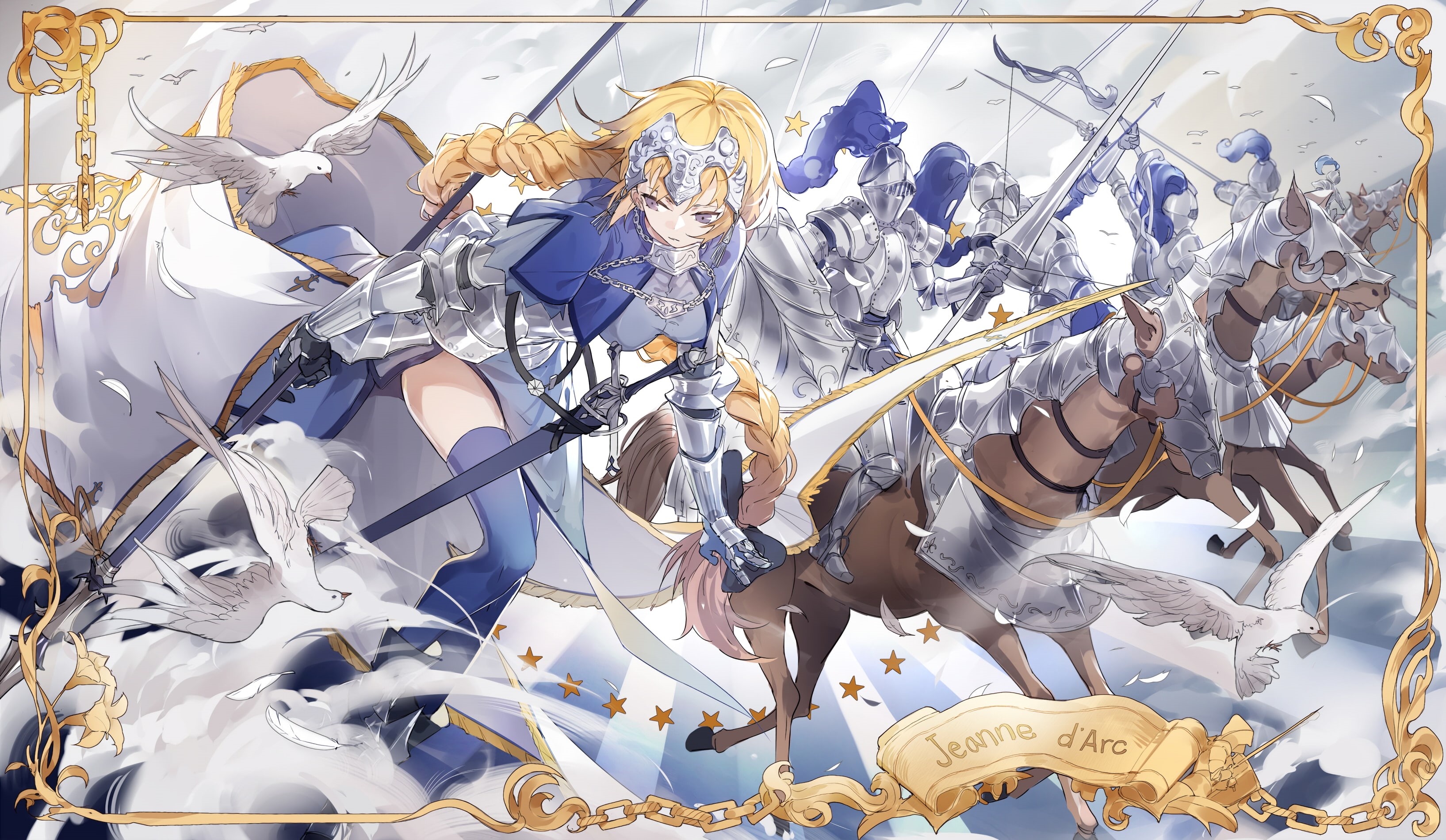anime, long hair, blonde, Fate/Grand Order, armor, anime girls, Joan of Arc, 2K, stockings, HD Wallpaper