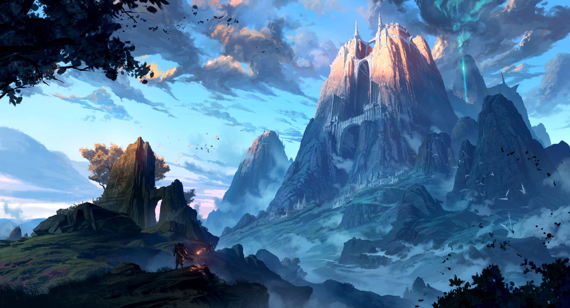Gate, 1080P, Warrior, Mountain, Landscape, Fantasy, HD Wallpaper