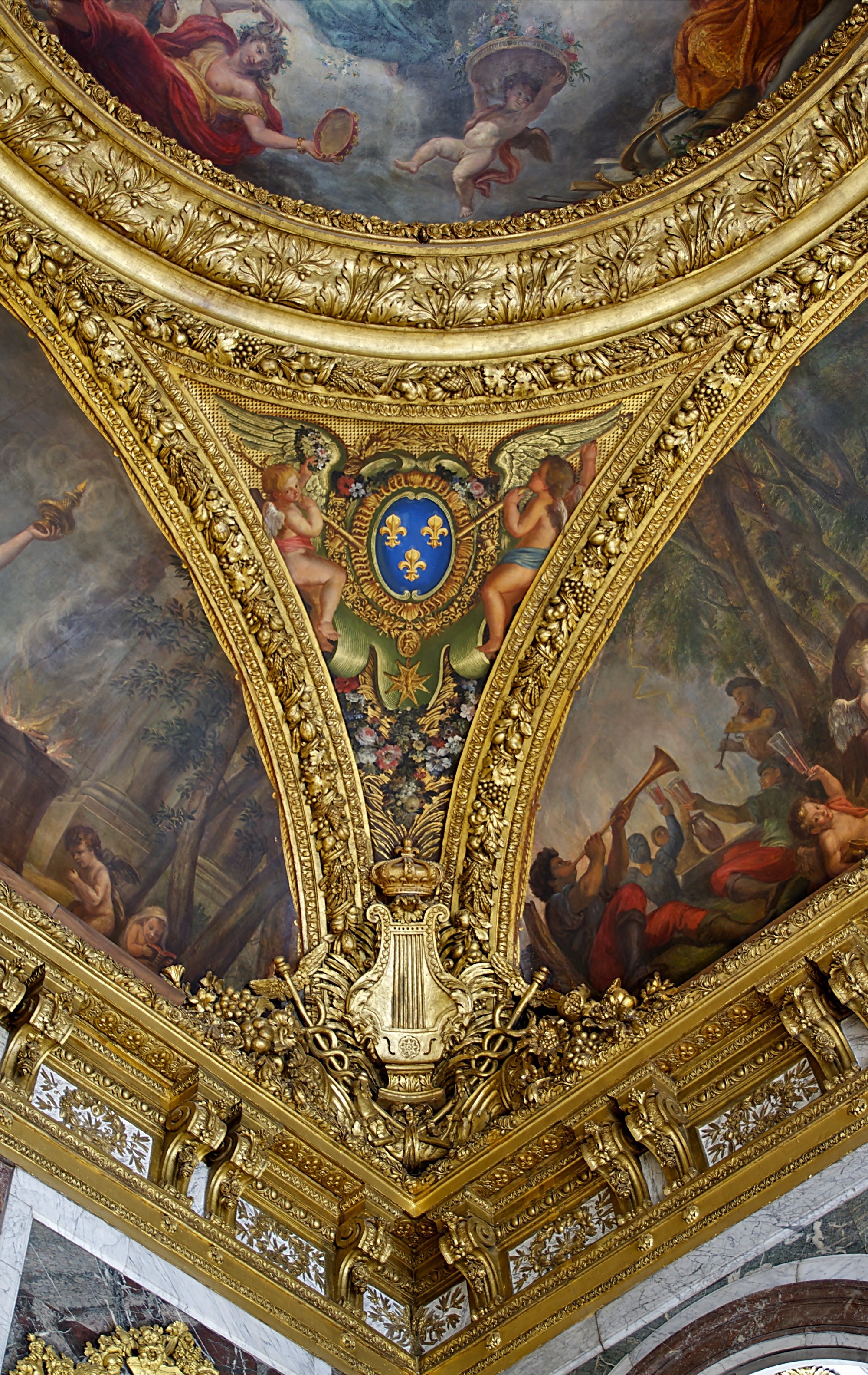 the past, versailles, religion, travel destinations, interior, gold colored, built structure, ceiling, spirituality, craft, room of the peace, decor, carving, Phone HD Wallpaper