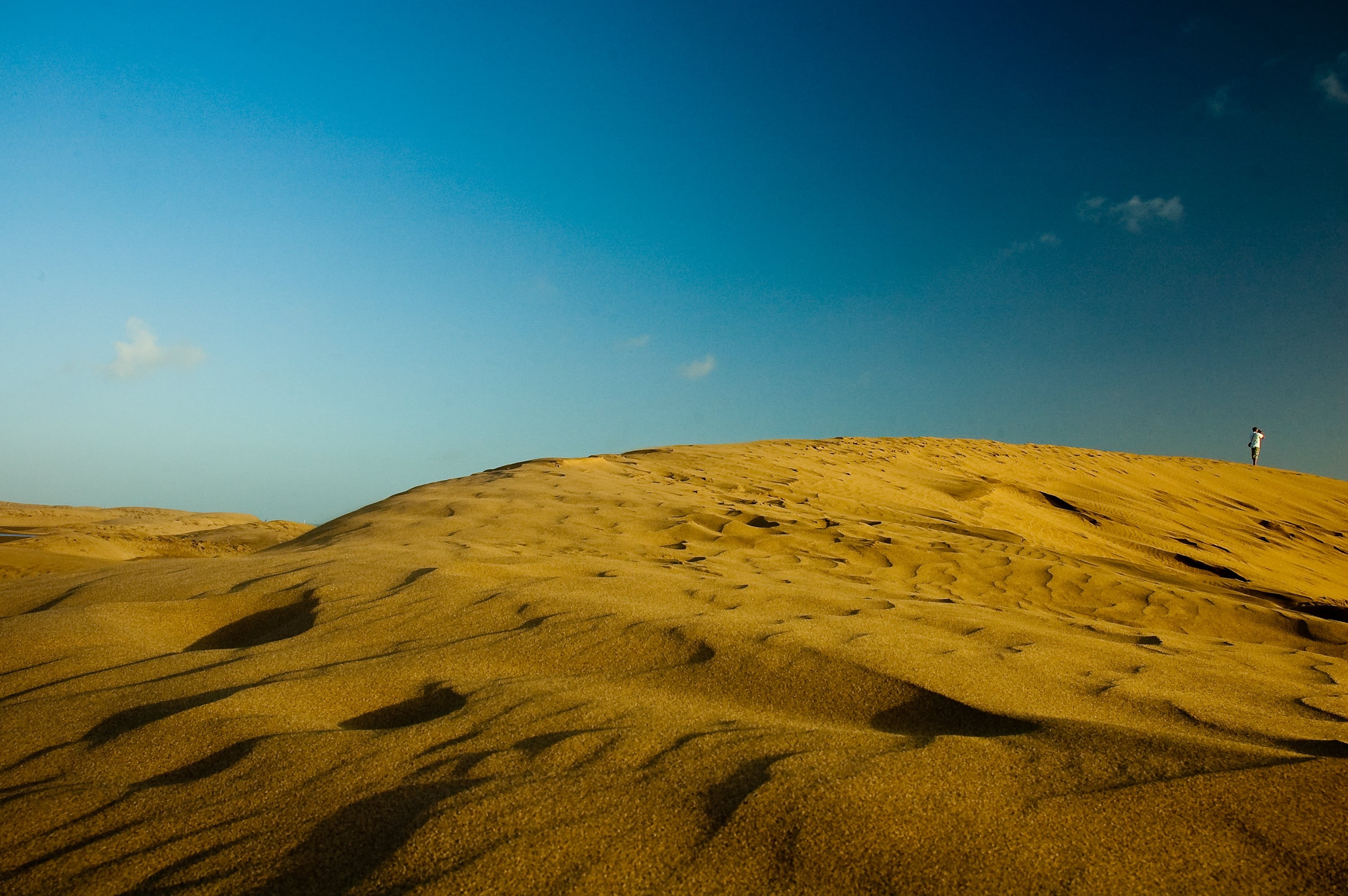 teaching, standing, 2K, sand Dune, sky, tuition, landscape, copyright, light, dry, man, maspalomas  dunes, white, creative commons, blue, nikon d70s, school  website, HD Wallpaper