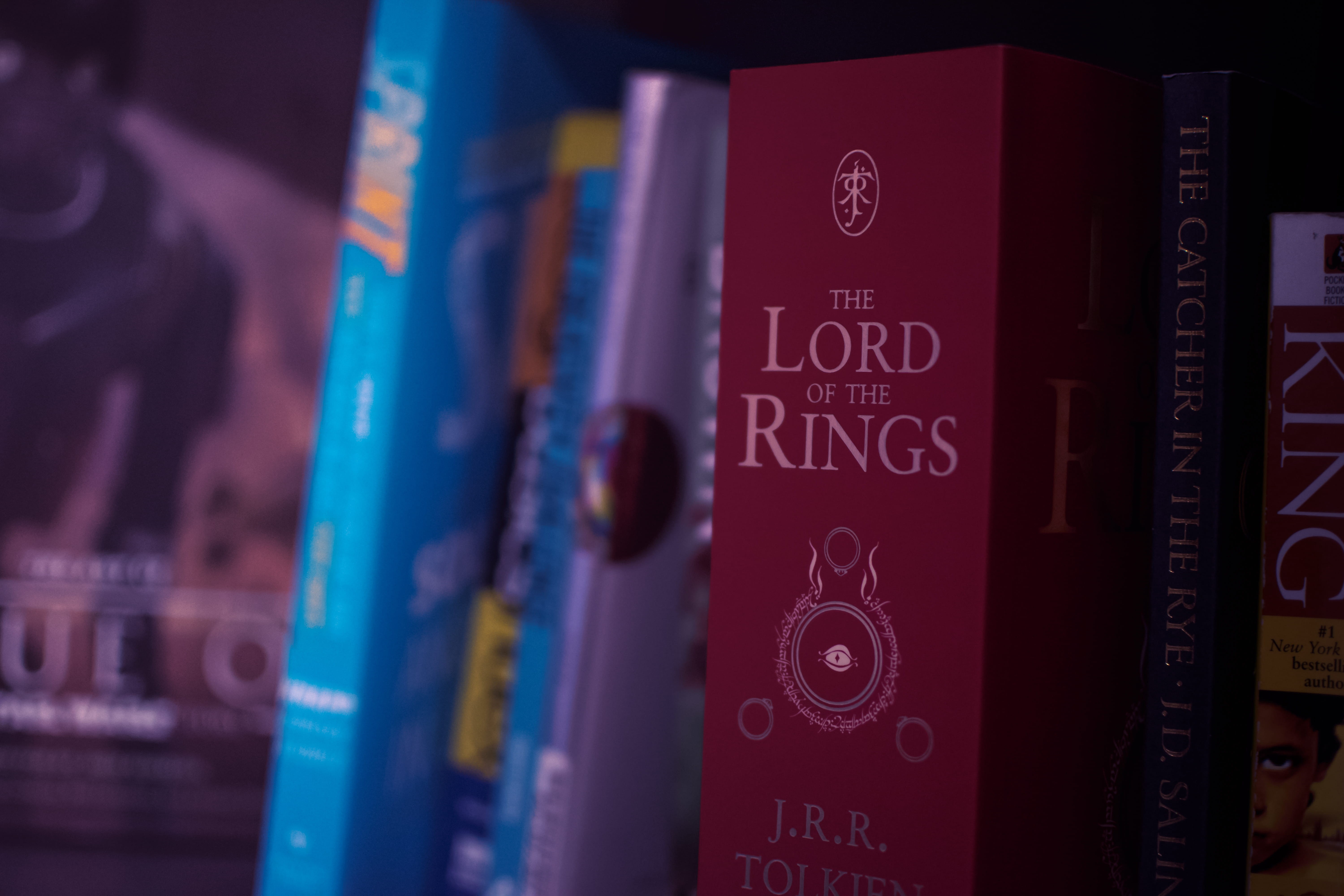 literature, lord of the rings, book self, bookshelf, books, technology, red, control, text, fuel and power generation, western script, book, bookcase, no people, HD Wallpaper