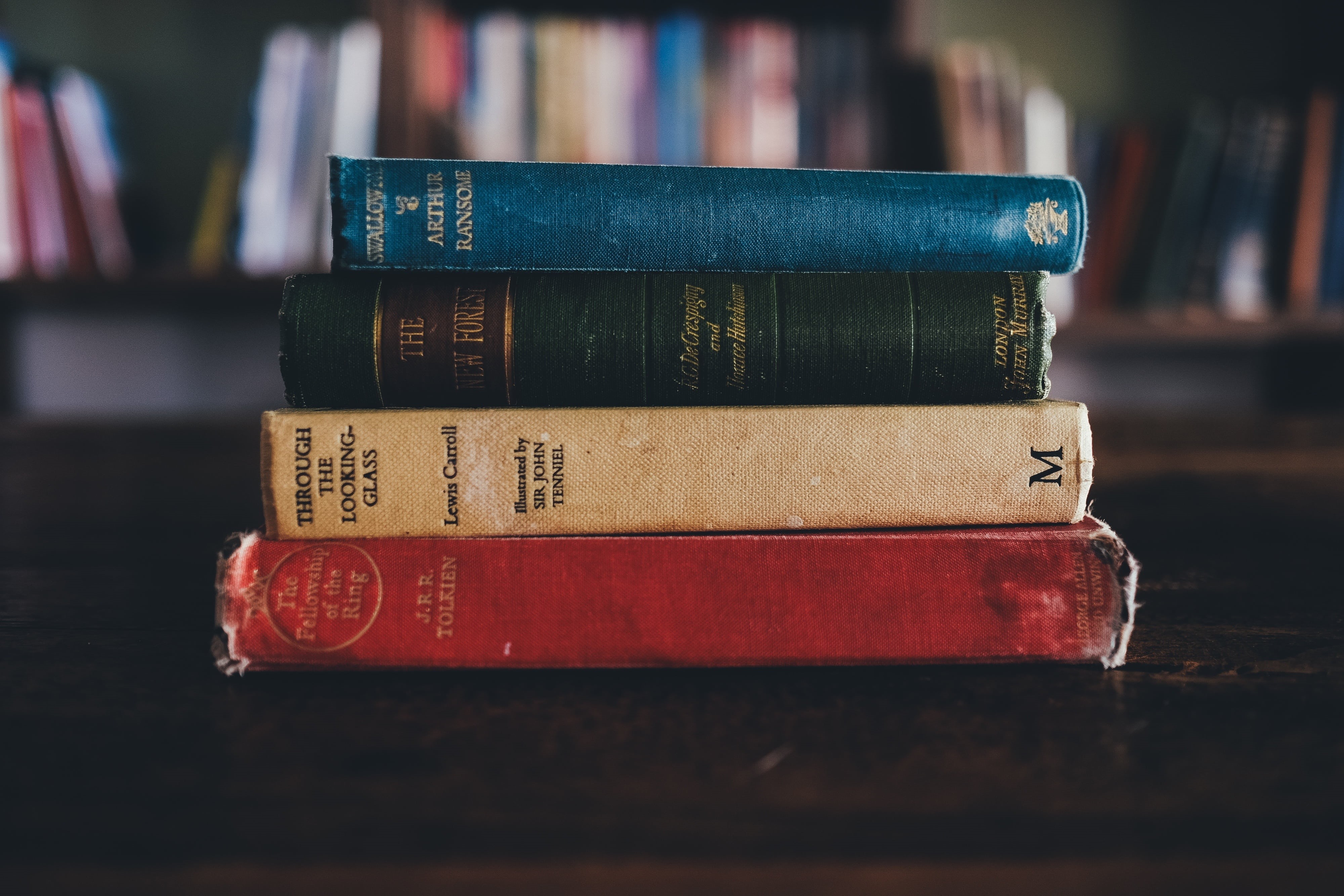 selective focus, indoors, through the looking glass, still life, learn, four, book, table, stack, close-up, library books, research, retro Styled, old, HD Wallpaper