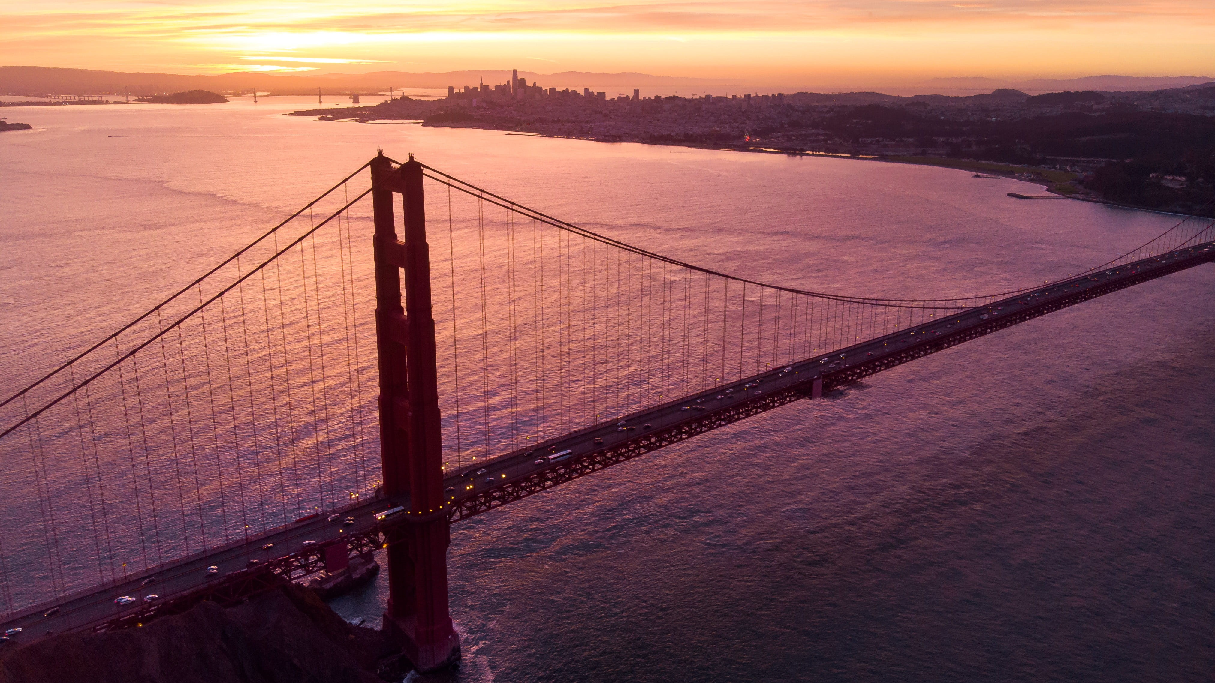 transportation, scenics - nature, no people, built structure, sunlight, sky, golden, outdoors, ggb, bay, architecture, kirby cove road, united states, cloud - sky, HD Wallpaper