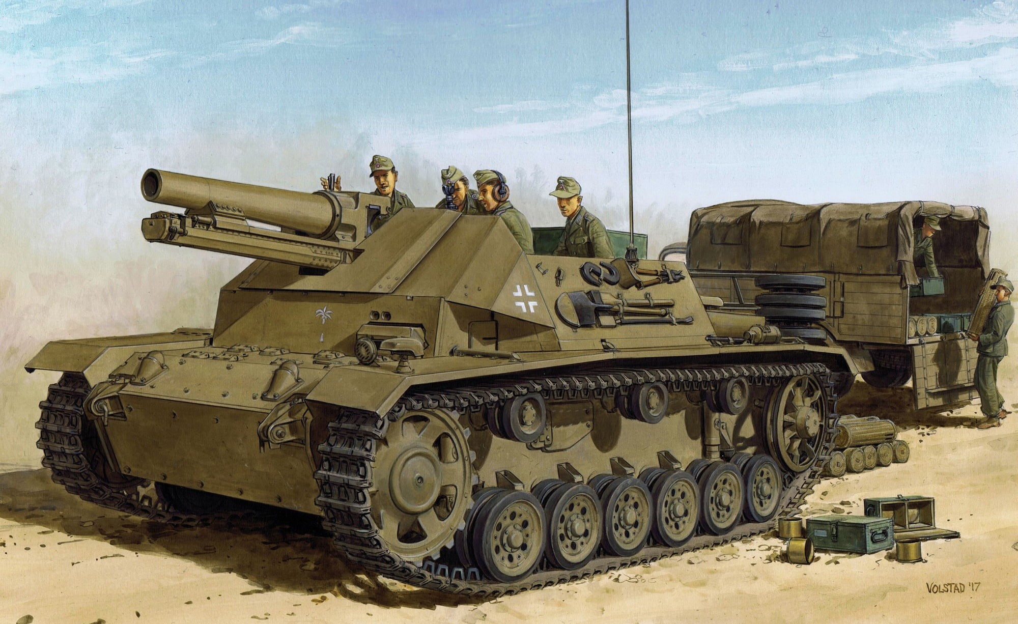 German Afrika Korps, art, 15cm sIG 33, DAK, WW2, (Sf), The second World war, Chassis, SAU, Pz.Kpfw.III, The Wehrmacht, on, 1080P, HD Wallpaper
