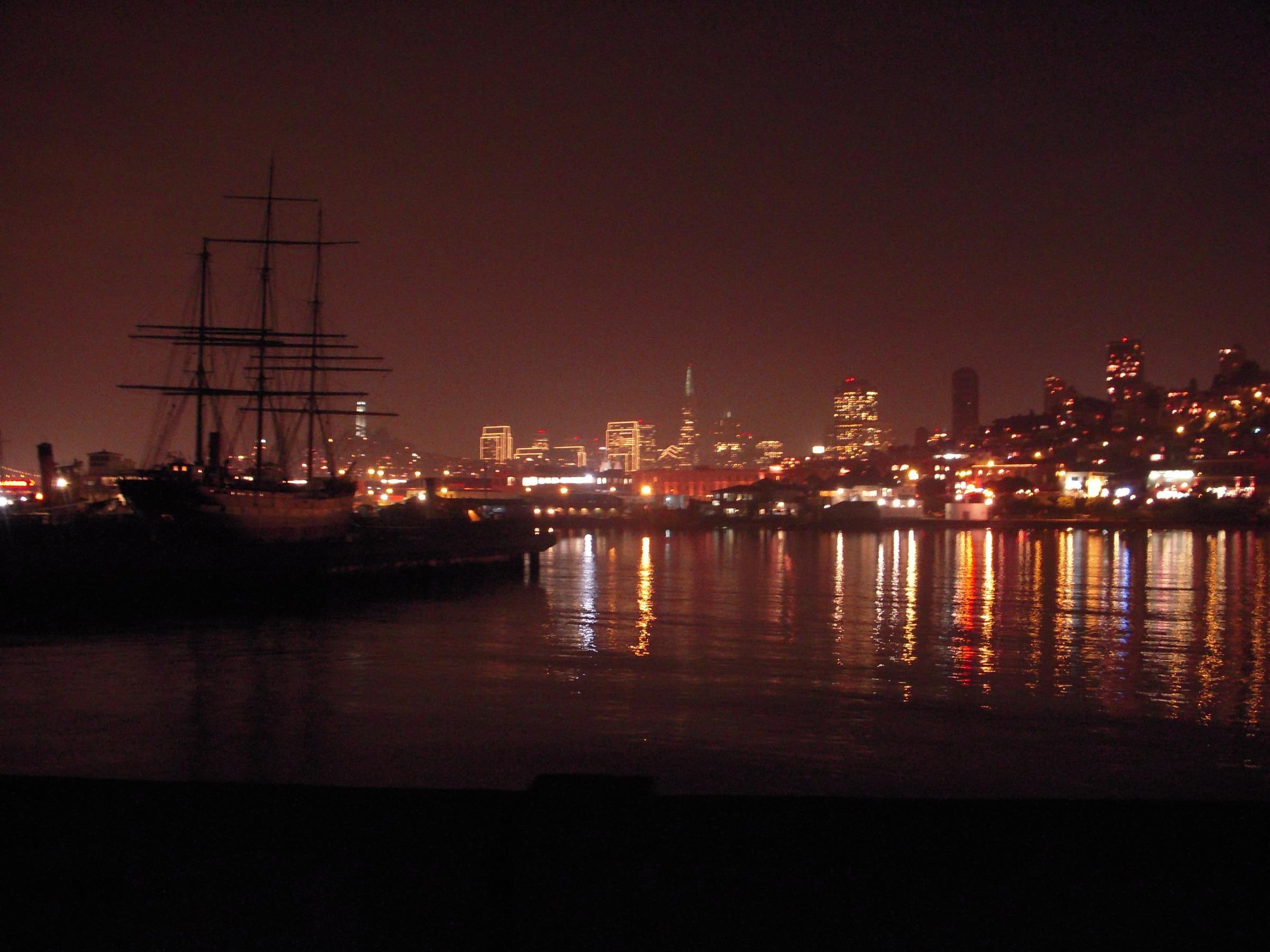 san francisco at night, 1080P, night, san, francisco, boats, sfat night, sf bay at night, night at the bay sf, HD Wallpaper