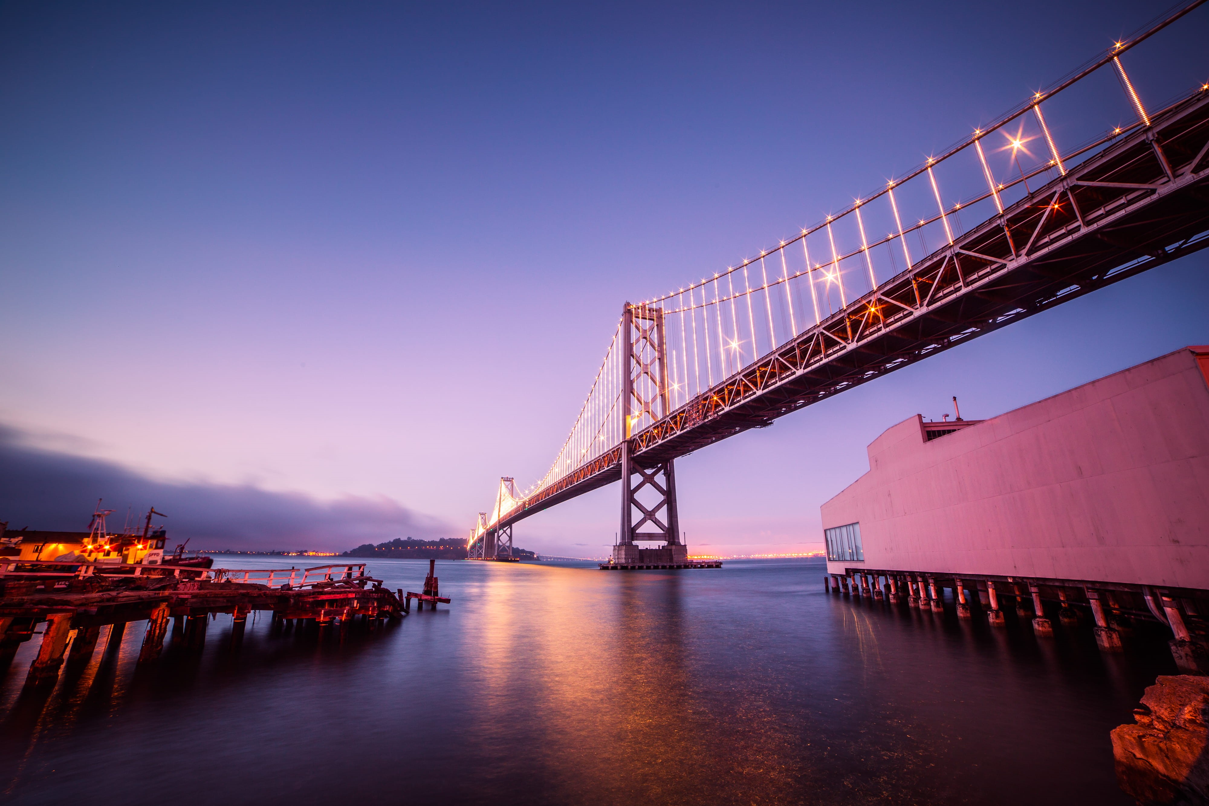 nature, built structure, San Francisco, famous Place, river, treasure, At Night, long exposure, island, architecture, transportation, illuminated, steel bridge, HD Wallpaper