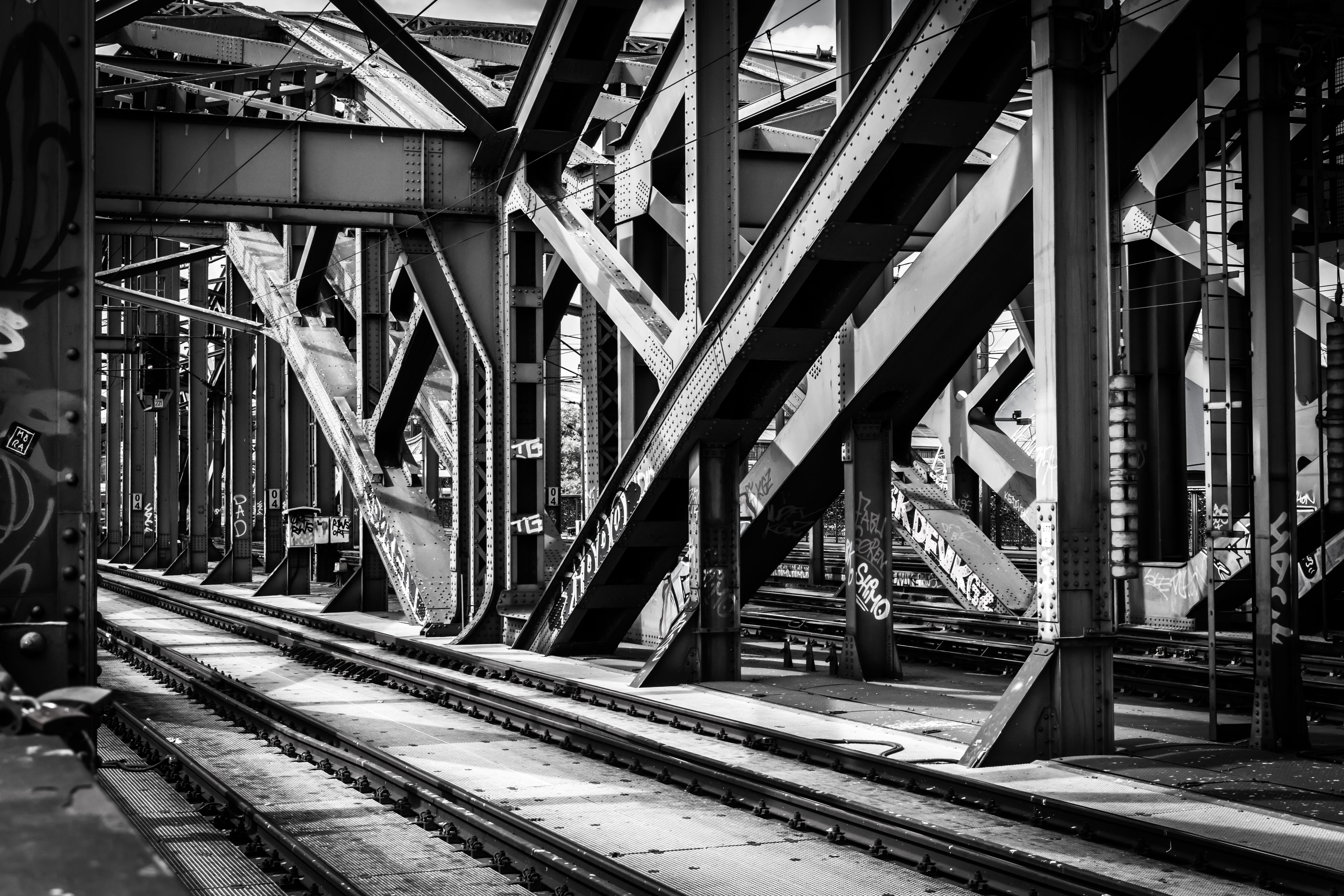 public transportation, connection, steel, architecture, shunting yard, bridge - man made structure, cologne, girder, railroad track, steel structure, metal, HD Wallpaper