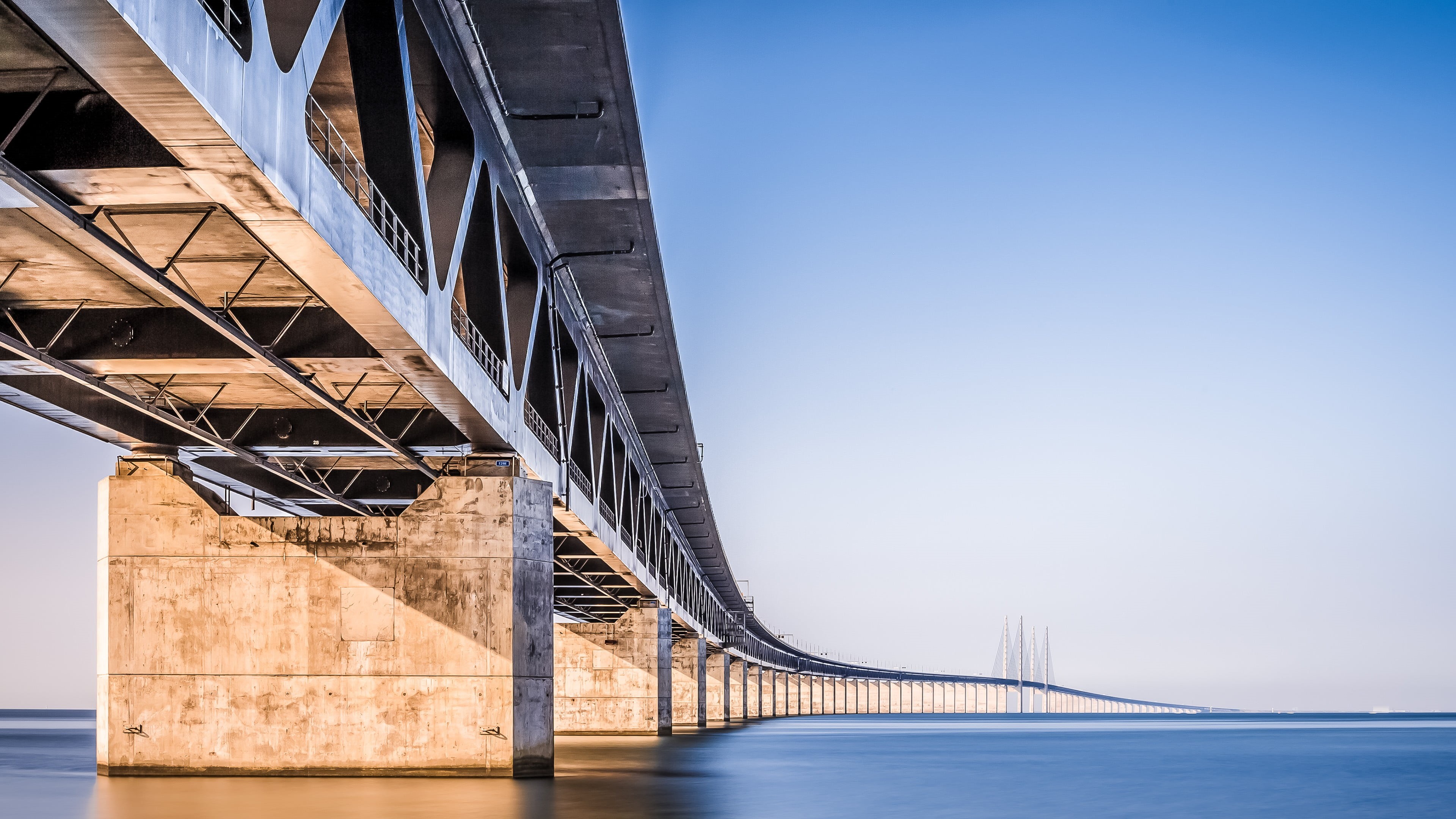 water, alloy, suspension bridge, architecture, built structure, 4K, no people, outdoors, gray, building exterior, bridge - man made structure, bridge, HD Wallpaper