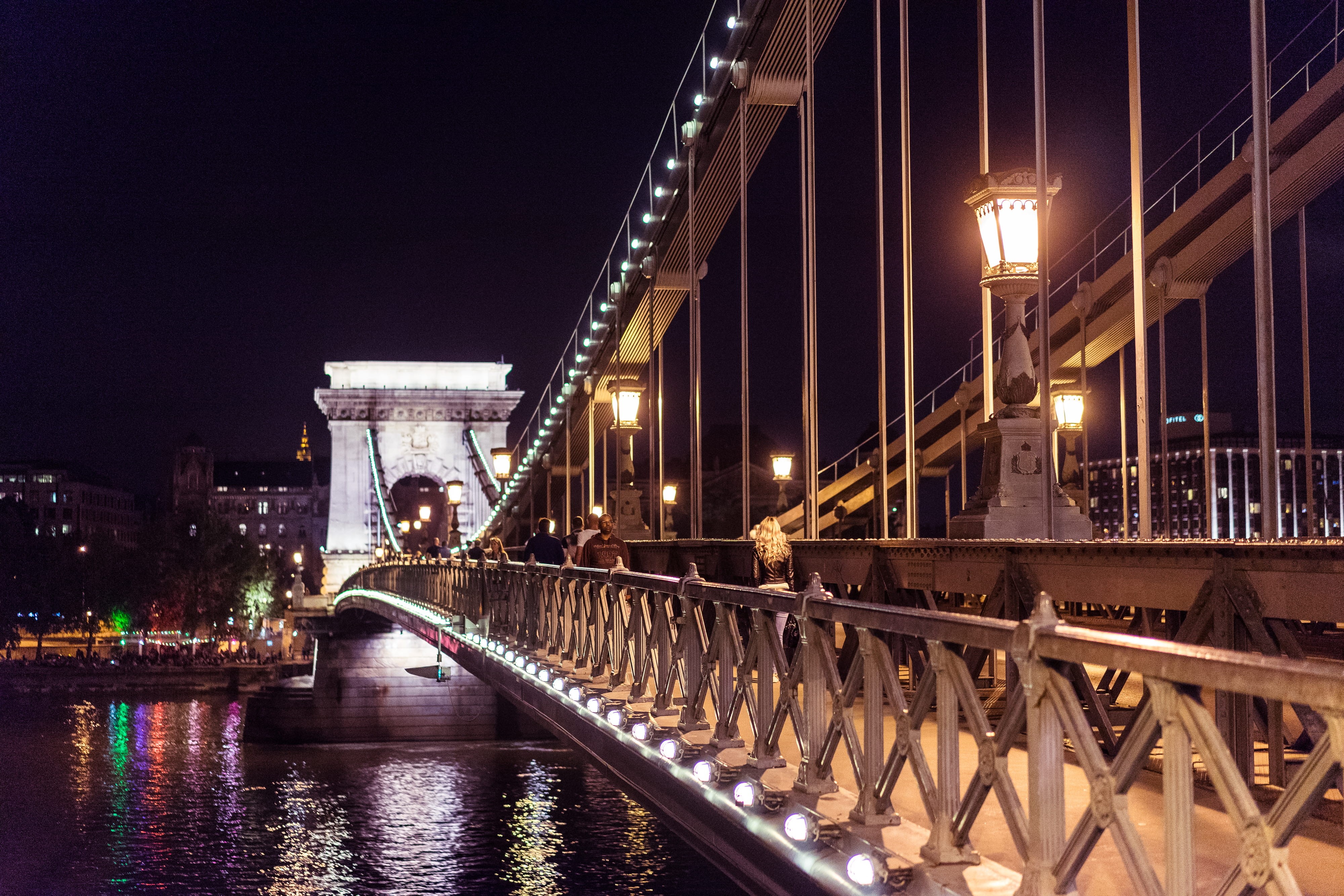 night, travel, transportation, illuminated, 4K, old, new York City, cityscape, travel destinations, top, chenyi, steel, chain bridge, bridge, lights, nightlife, HD Wallpaper