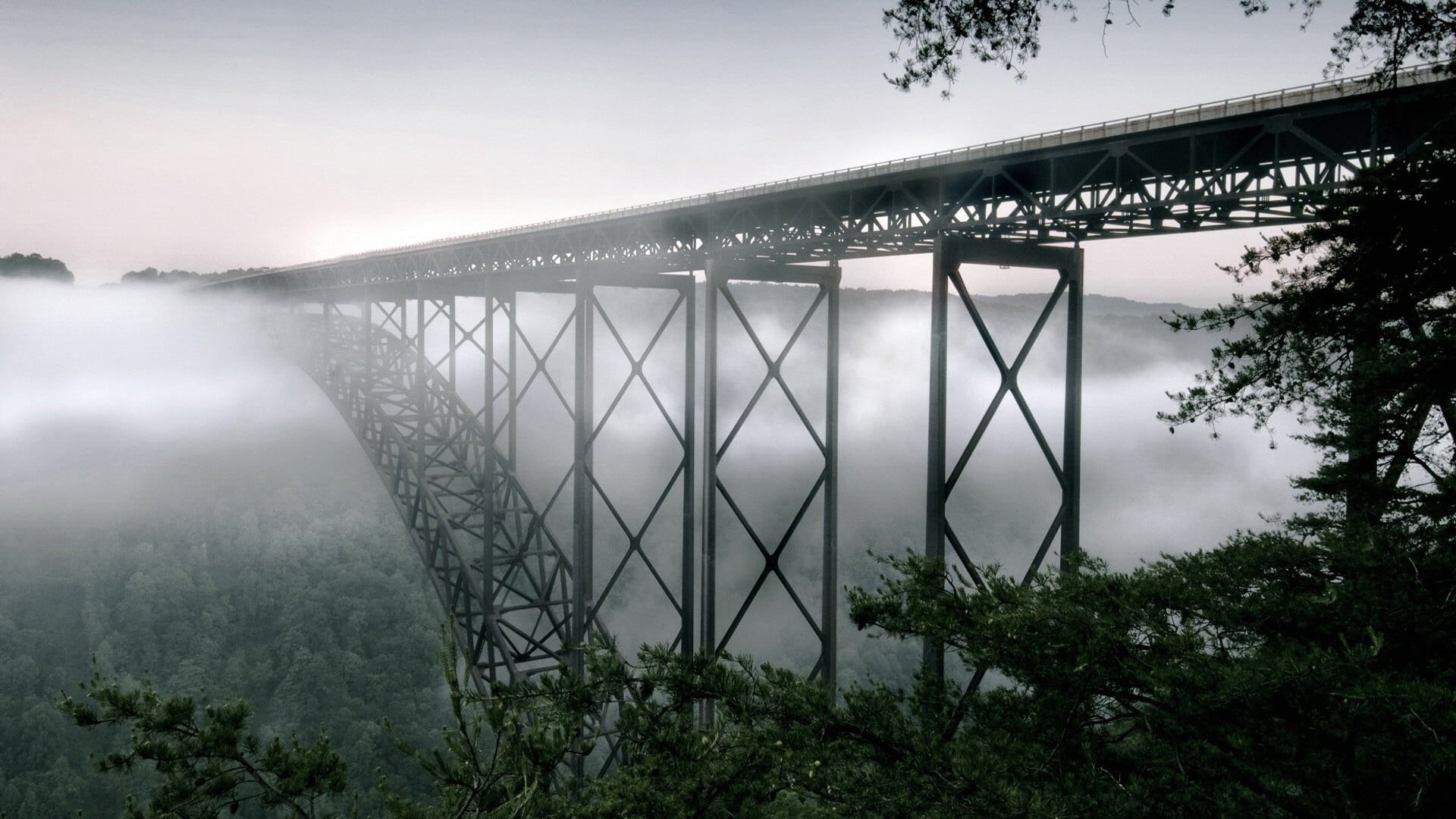 west virginia, road, uSA, water, tranquil scene, plant, architecture, tranquility, sky, cloud - sky, built Structure, steel, transportation, scenics - nature, HD Wallpaper
