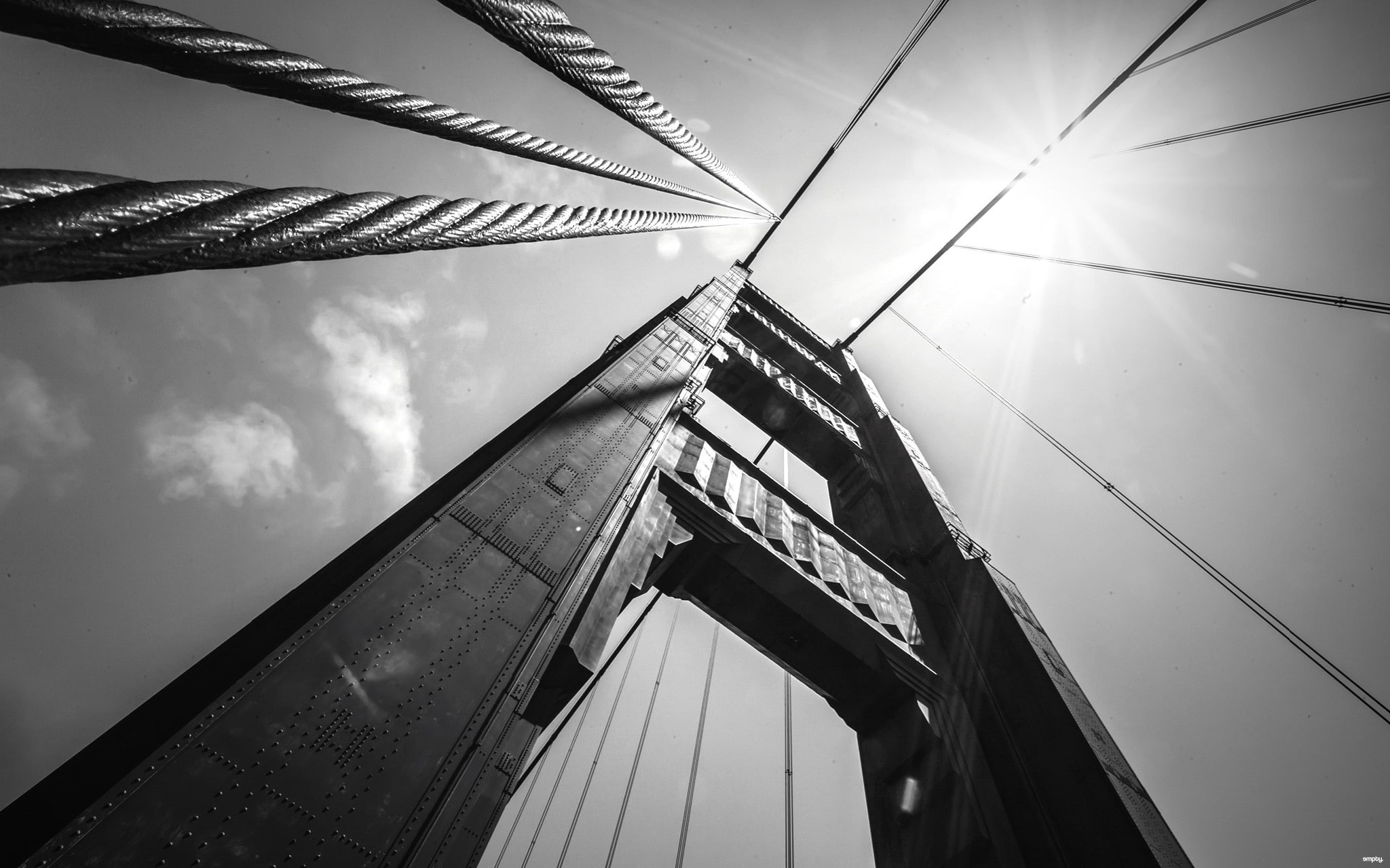 outdoors, building exterior, cloud - sky, bridge - man made structure, metal, built structure, 1080P, nature, tower, directly below, connection, steel, HD Wallpaper