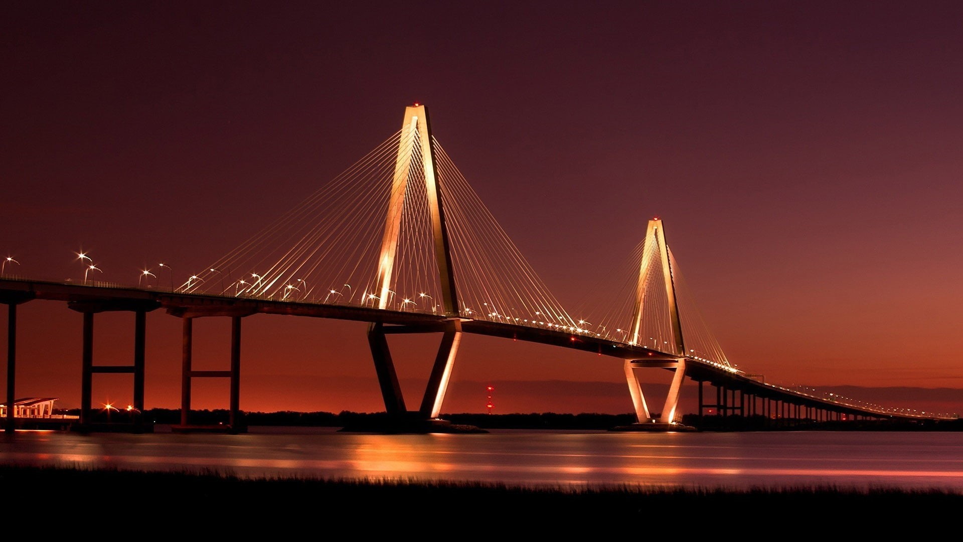 sky, cloud, tourism, travel destinations, night, nature, water, bridge - man made structure, bridge, building, reflection, landscape, 1080P, architecture, HD Wallpaper