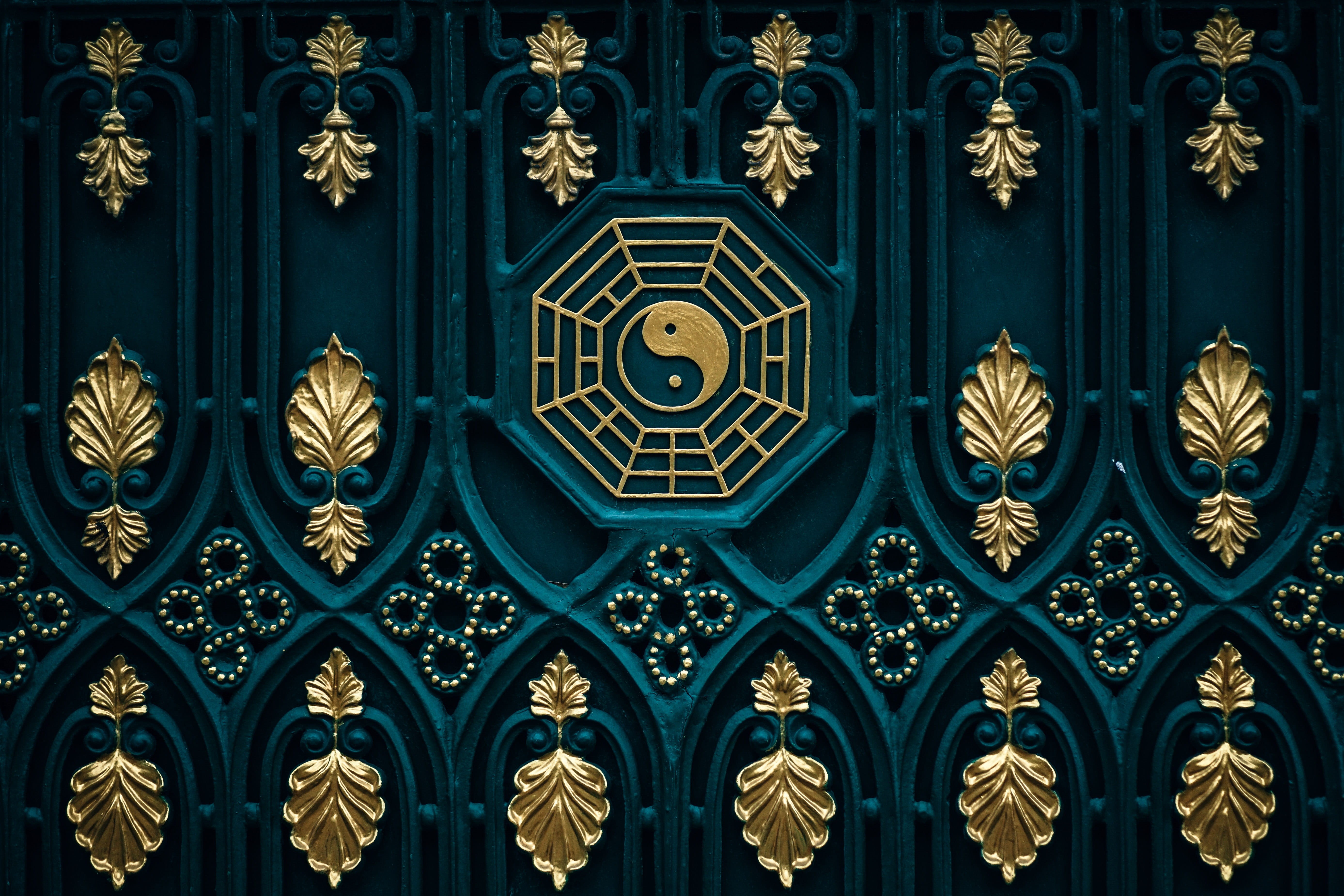 blue, safety, yin yang, objects, opposites, orient, craft, place of worship, spiritual, pattern, background, abstract, no people, architecture and art, HD Wallpaper