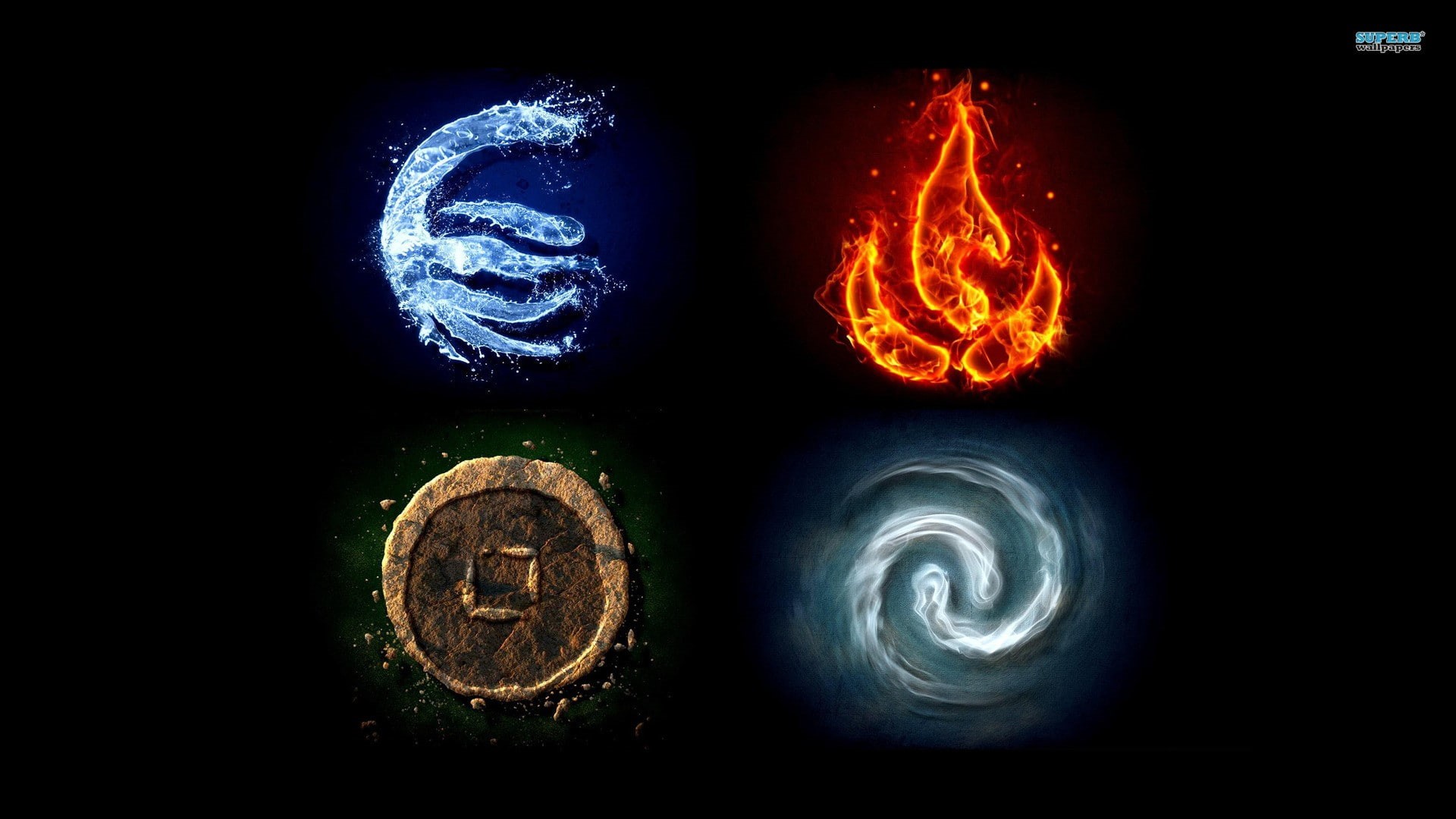 1080P, symbols, elements, avatar, water, fire, air, earth, airbender, HD Wallpaper