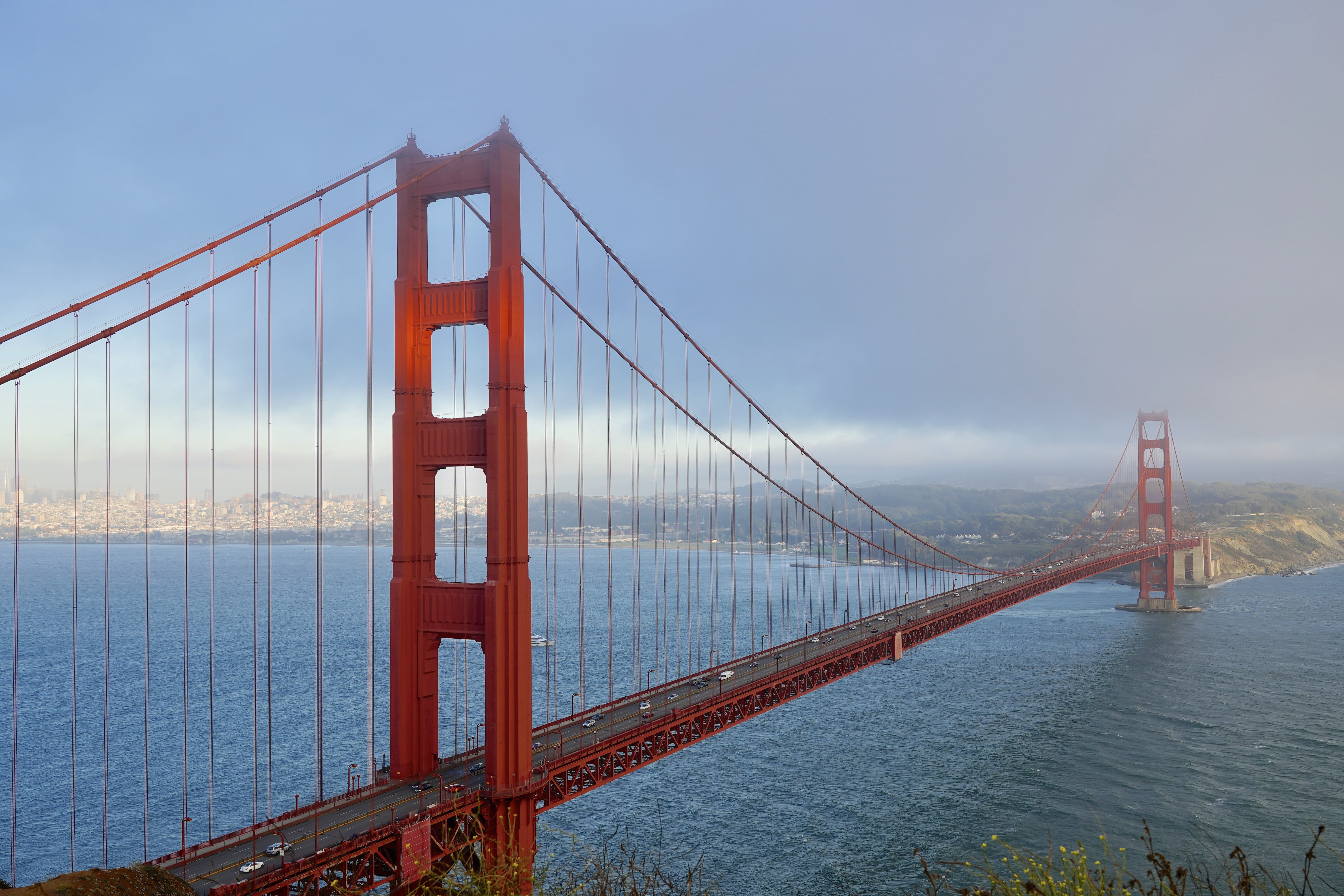travel, san francisco, suspension bridge, city, usa, outdoors, engineering, skyscraper, water, connection, road, united states, cloud, built structure, HD Wallpaper