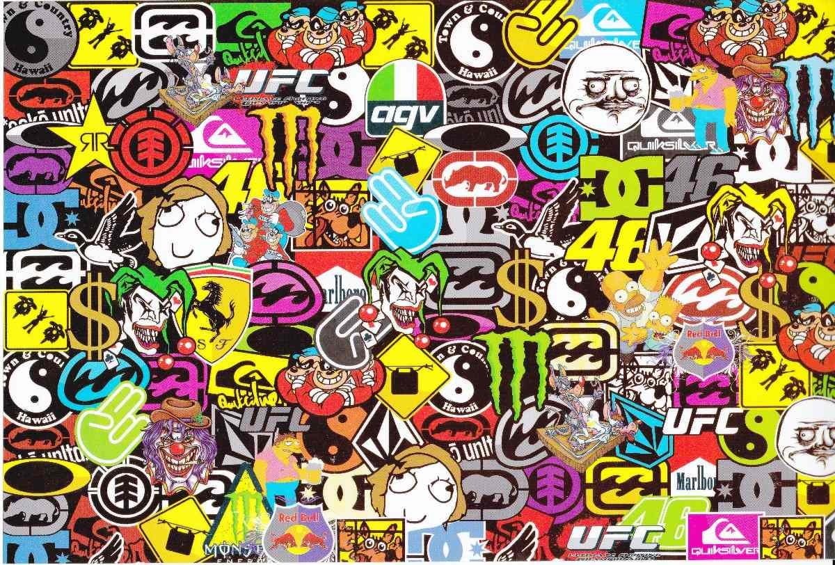 multicolored, abundance, human representation, badge, pattern, sticks, variation, communication, chaos, lot, art and craft, creativity, Sticker Bomb, collage, HD Wallpaper