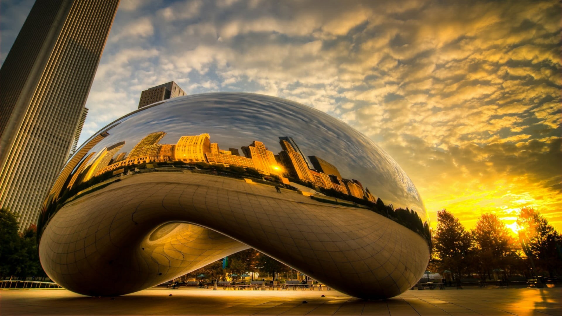 architecture, city, landmark, no people, building, travel destinations, water, cloud gate, the bean, built structure, glass - material, cloud - sky, usa, HD Wallpaper
