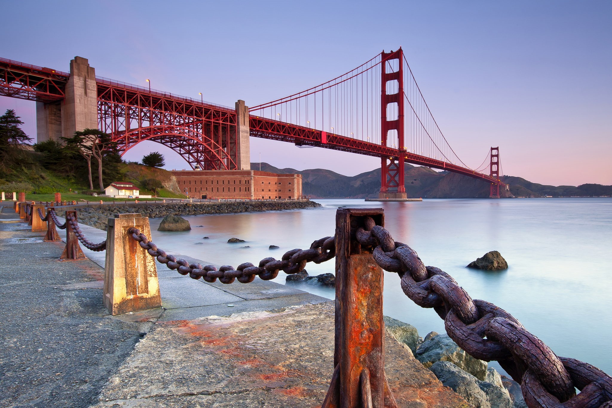 California, nature, chain, the evening, gate, river, travel, Golden Gate, fence, architecture, bridge - man made structure, the city, bay, 1080P, United States, HD Wallpaper