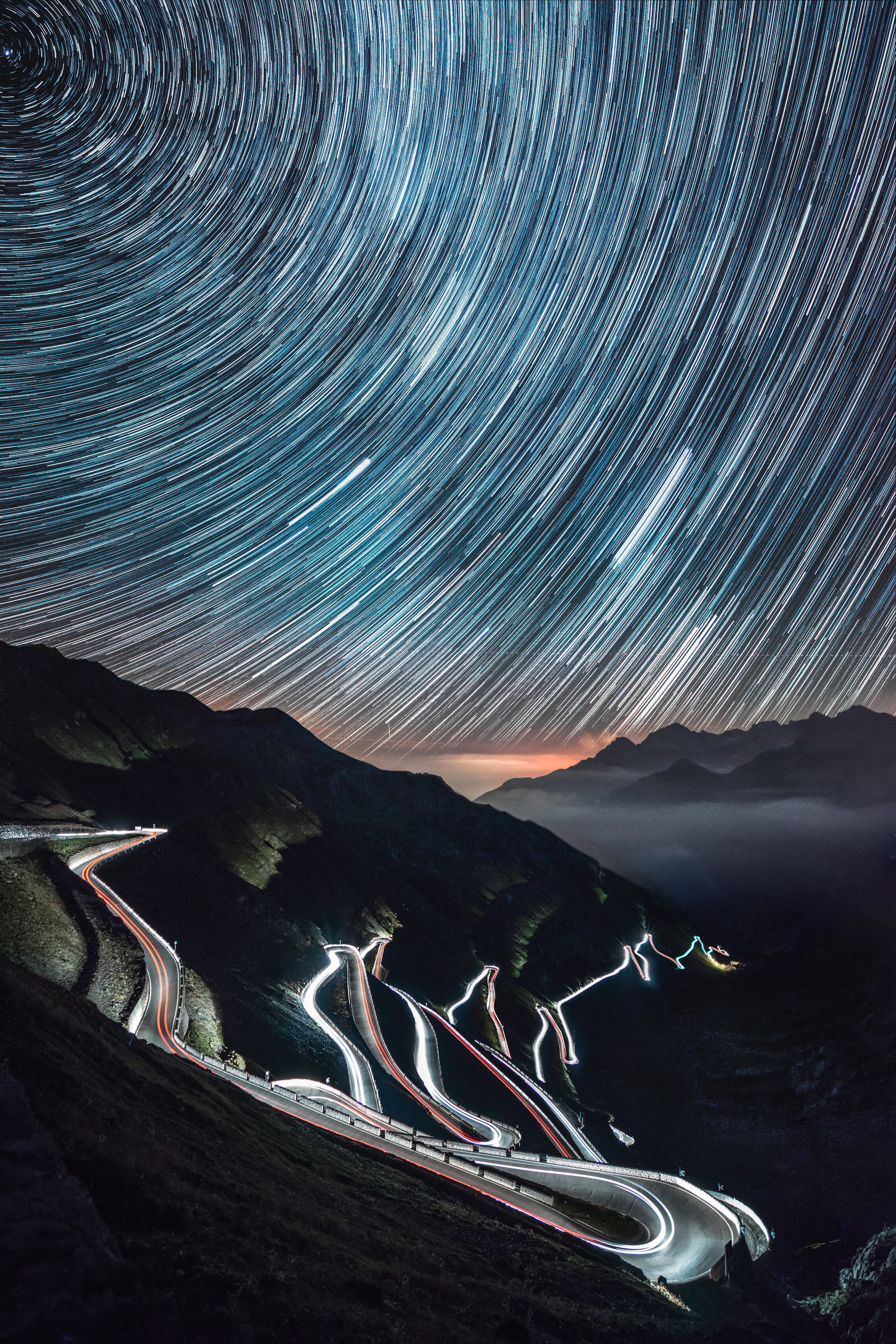 tranquil scene, painting, car, passodellostelvio, nature, 5K, passo, landscape, lock screen background, night, timelapse, italy, digital composite, Phone HD Wallpaper