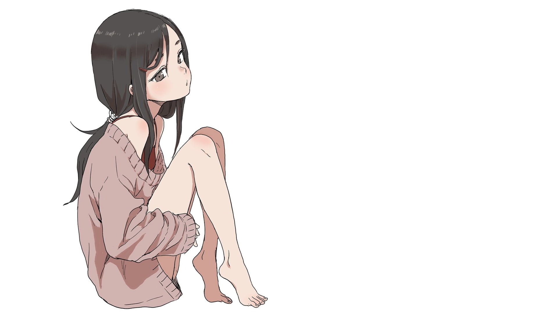 schoolgirl, anime girls, manga, minimalism, simple background, 1080P, sitting, anime, HD Wallpaper