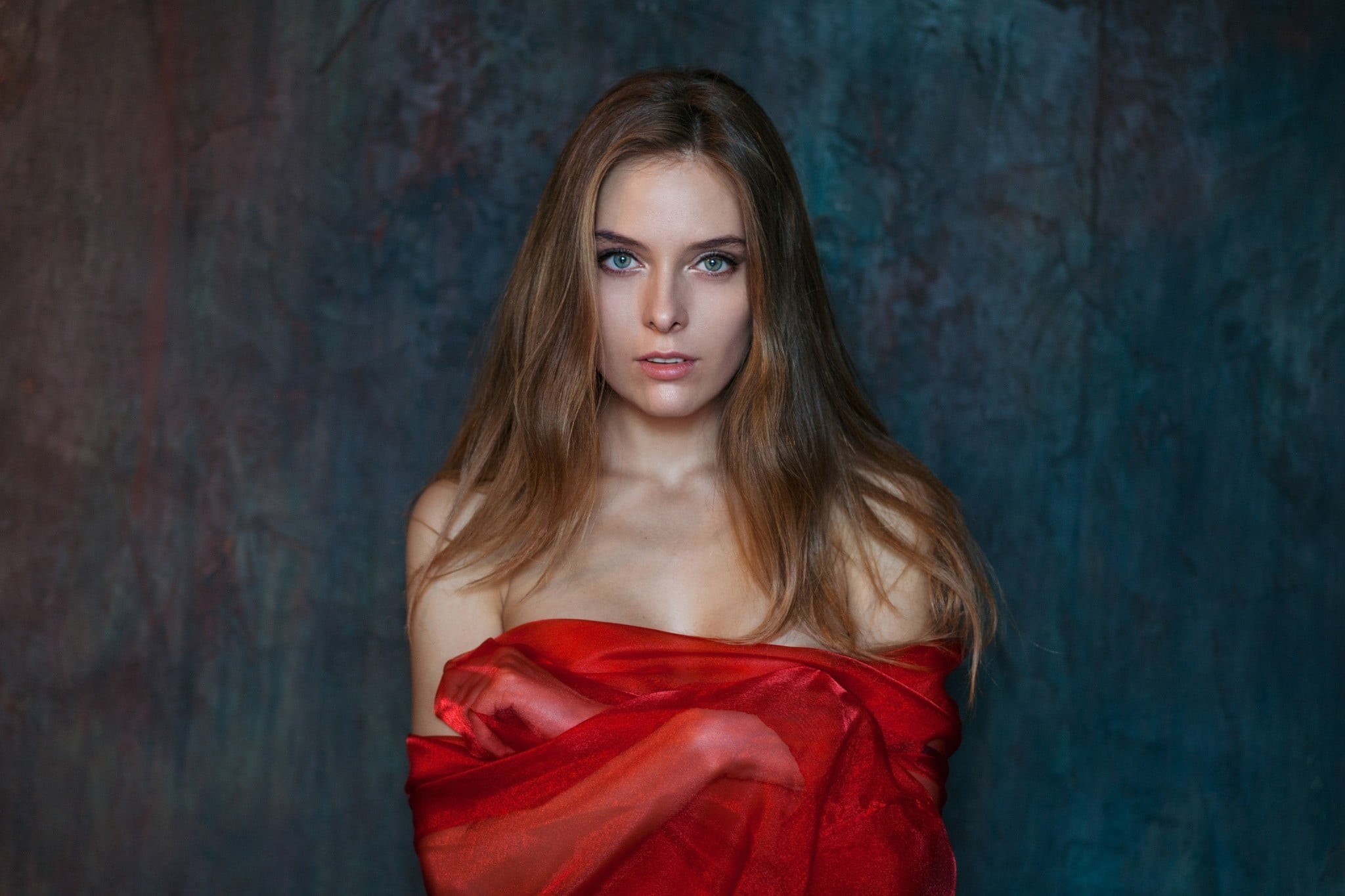 young women, glamour, contemplation, off shoulder, looking at camera, Maxim Maximov, young adult, brown hair, beautiful people, clothing, one person, fashion, HD Wallpaper