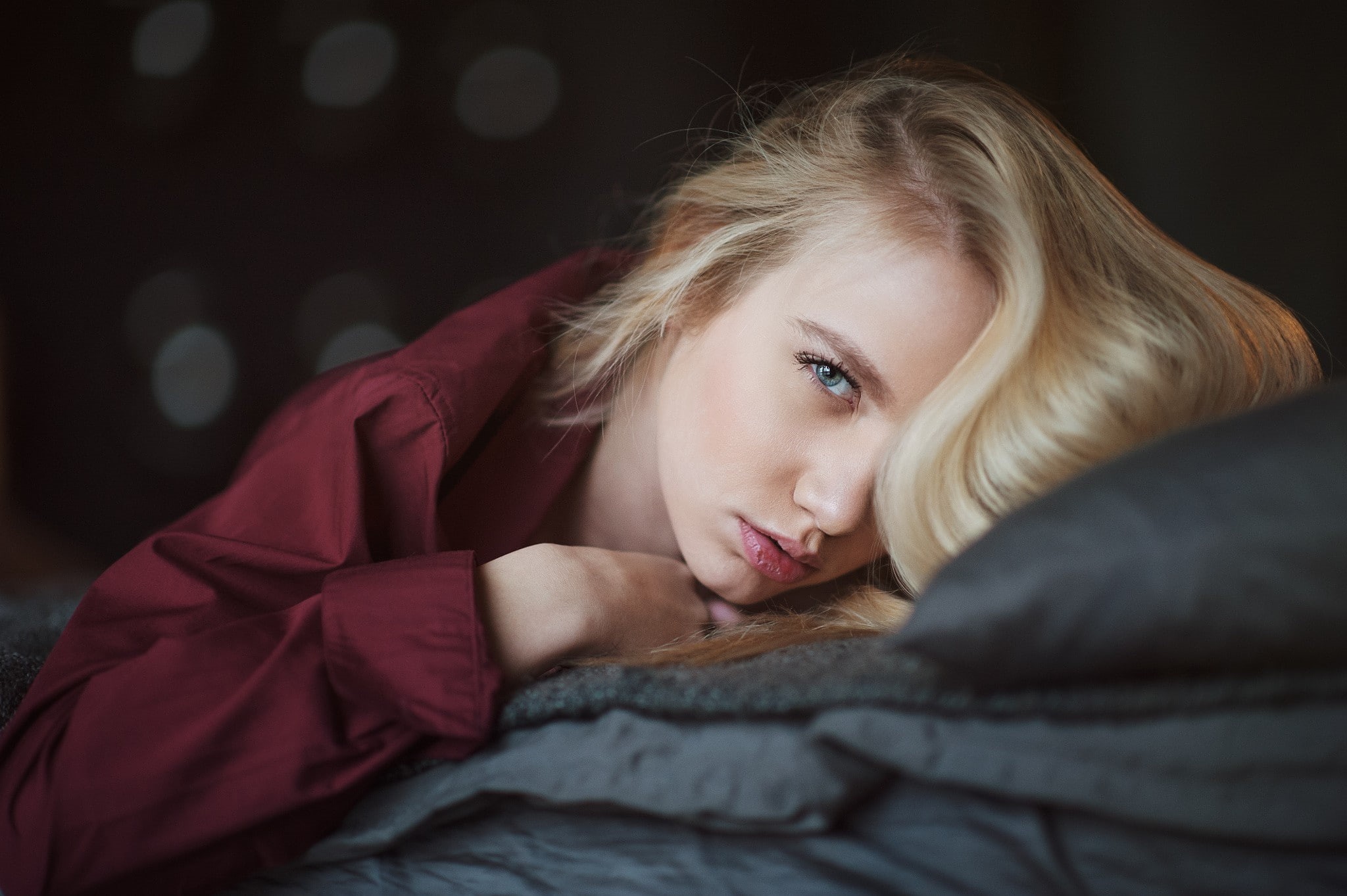 blond hair, smiling, hairstyle, 1080P, portrait, headshot, hair, real people, women, blonde, beautiful woman, Maxim Maximov, contemplation, relaxation, HD Wallpaper