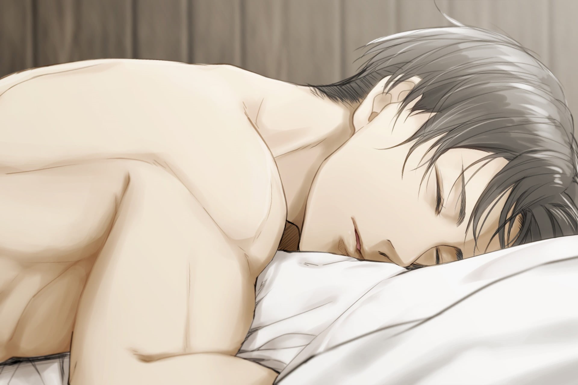 relaxation, Levi Ackerman, resting, white color, Attack On Titan, furniture, indoors, lifestyles, domestic room, 1080P, Anime, sheet, lying down, cozy, HD Wallpaper
