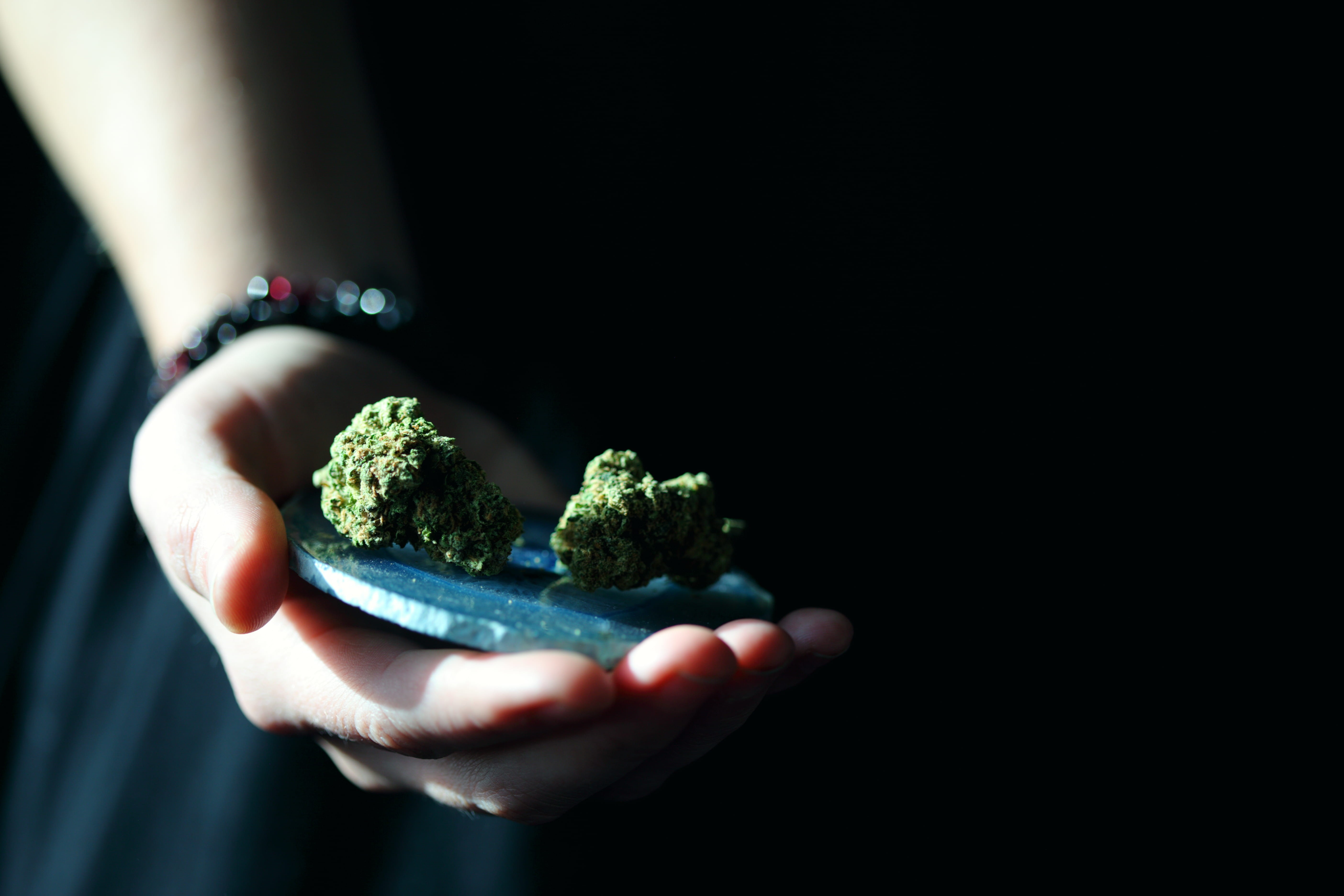 black background, illegal, medicinal, indoors, marijuana, body part, vegetable, close-up, food, flower, natural, marijuana - herbal cannabis, holding, one person, HD Wallpaper