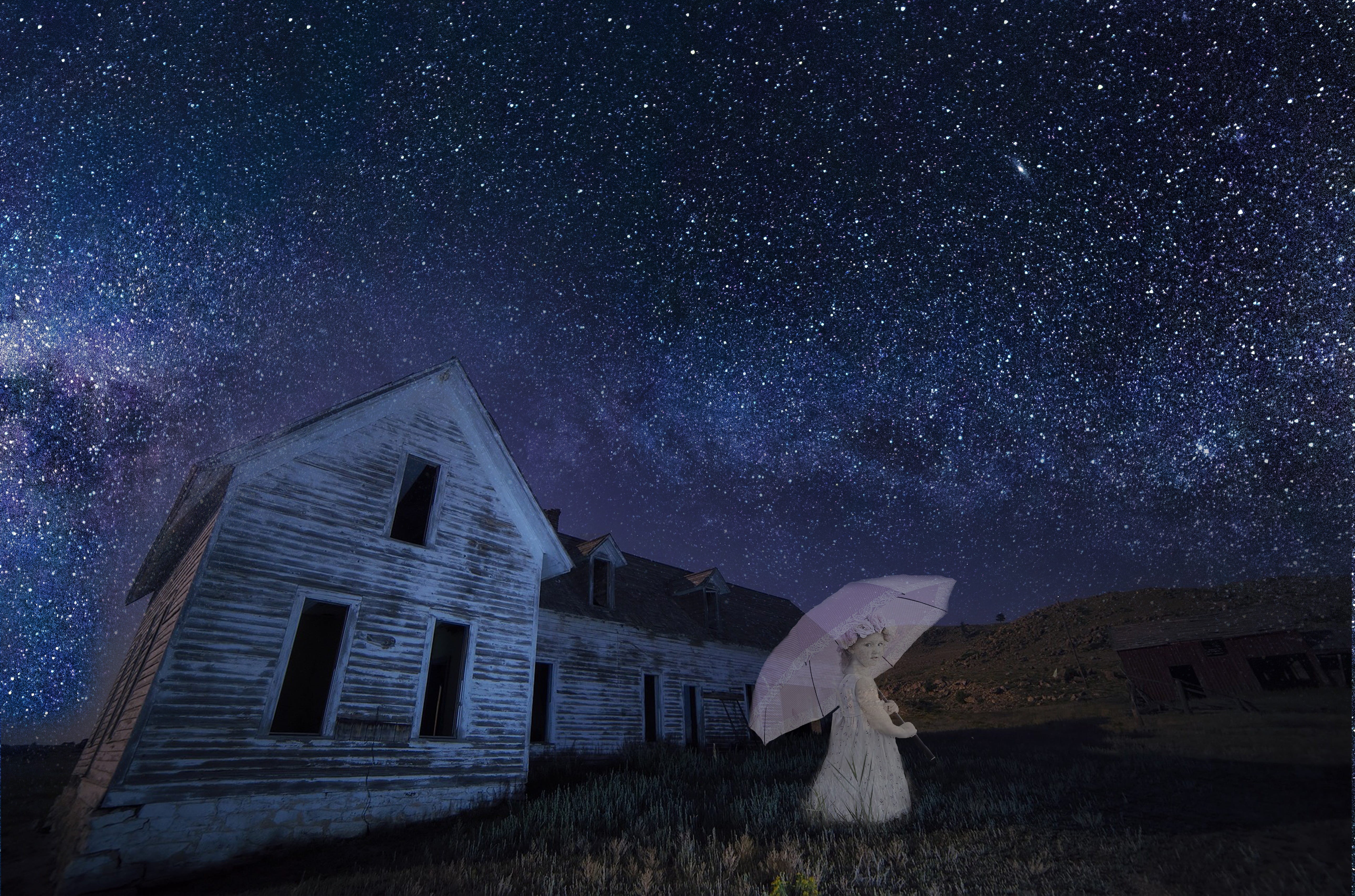 galaxy, fantasy, nightmare, no people, girl, astrology, night, space, zombie, dark, building, creepy, person, portrait, house, sky, demon, building exterior, HD Wallpaper
