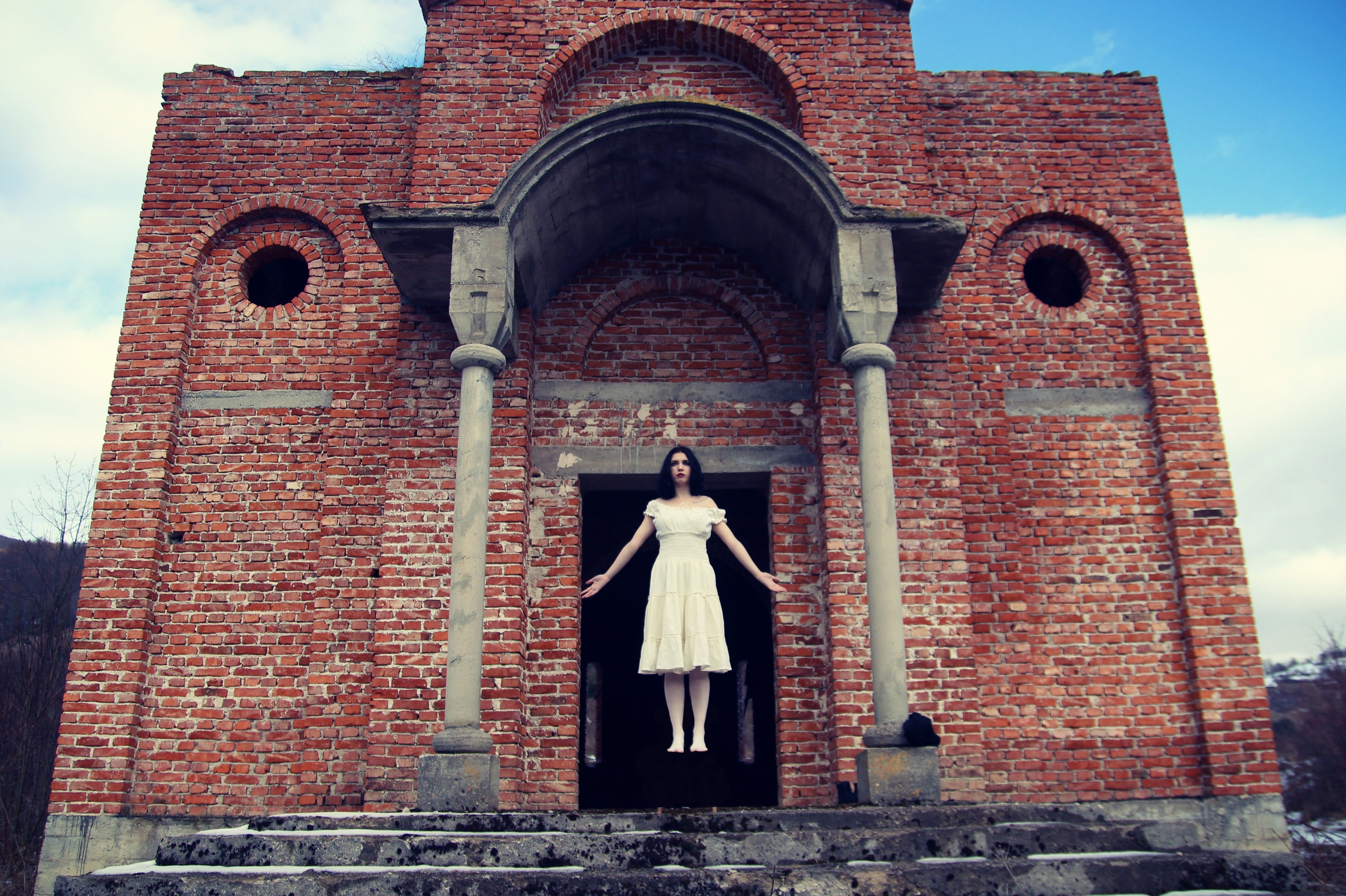 lips, haunted, spirituality, ghost, outdoors, arch, the past, zombie, scary, history, death, vintage, girl, horror, fear, place of worship, young, religion, HD Wallpaper