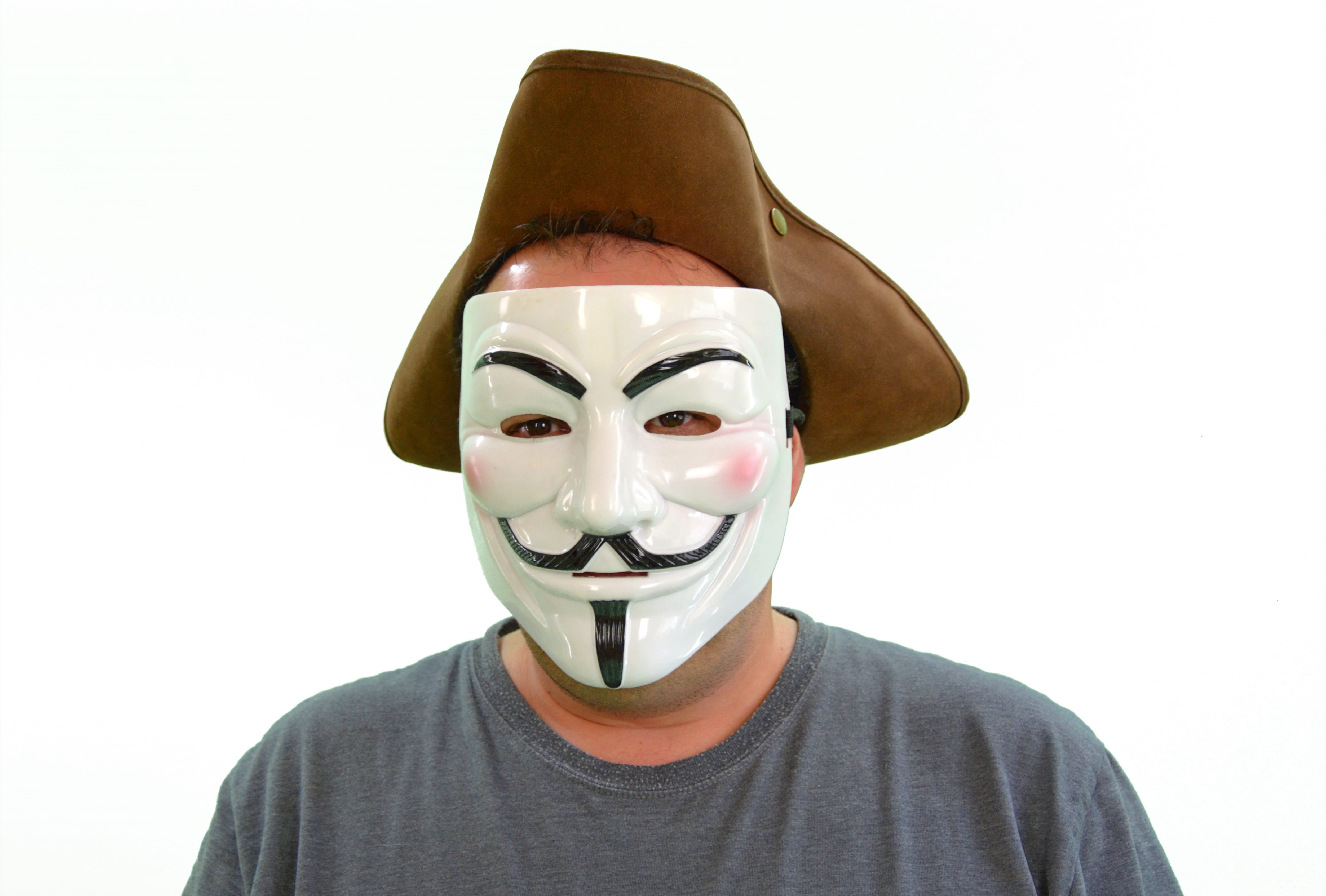 t, studio shot, white background, shirt, hidden, ghost, adult, internet, Anonymous, mask - disguise, leisure activity, looking at camera, portrait, indoors, HD Wallpaper