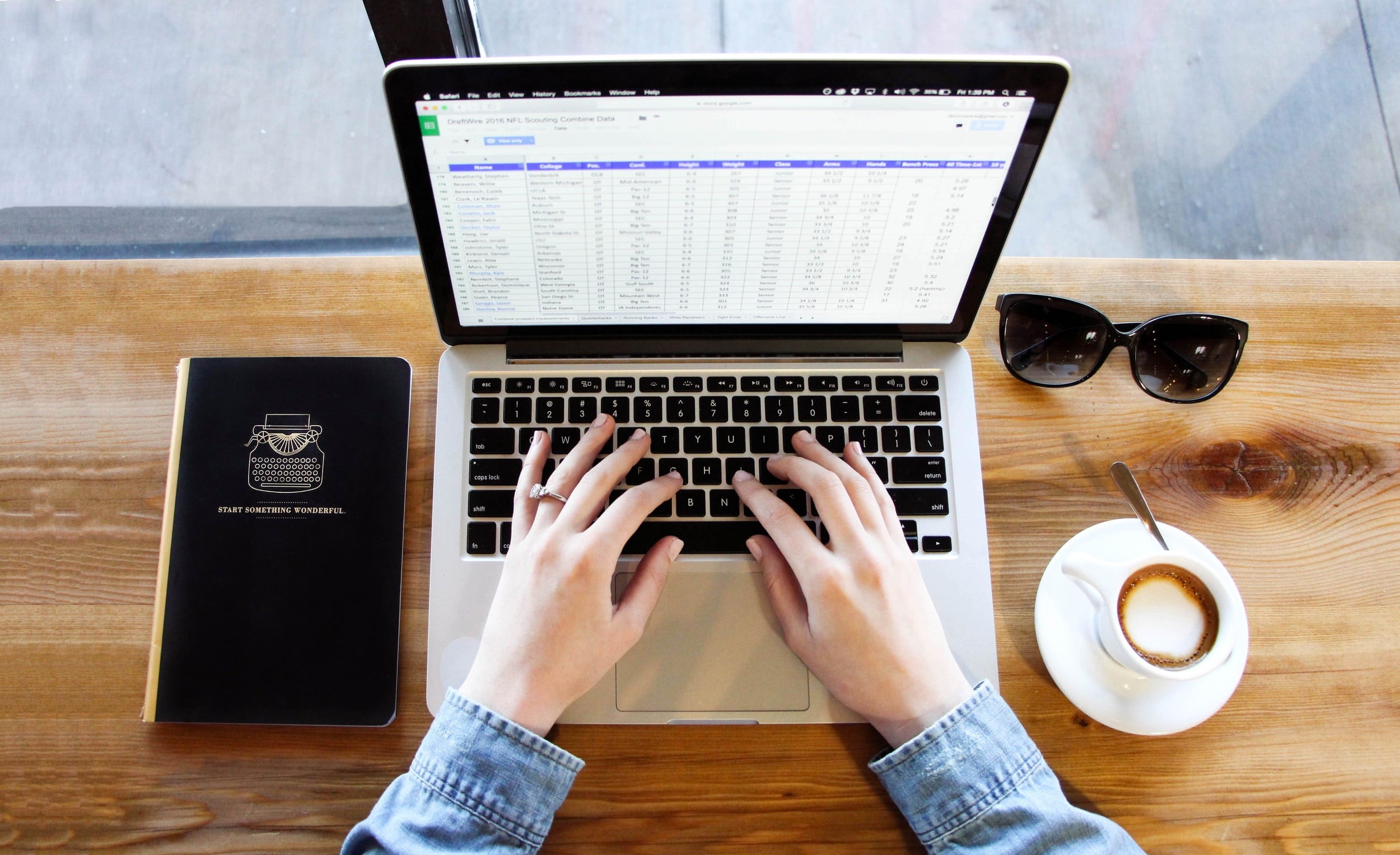 typing, women, hands, desk, using, human body part, wood, sunglasses, pro, wireless technology, connection, laptop, caffeine, denim, macbook, screen, technology, HD Wallpaper