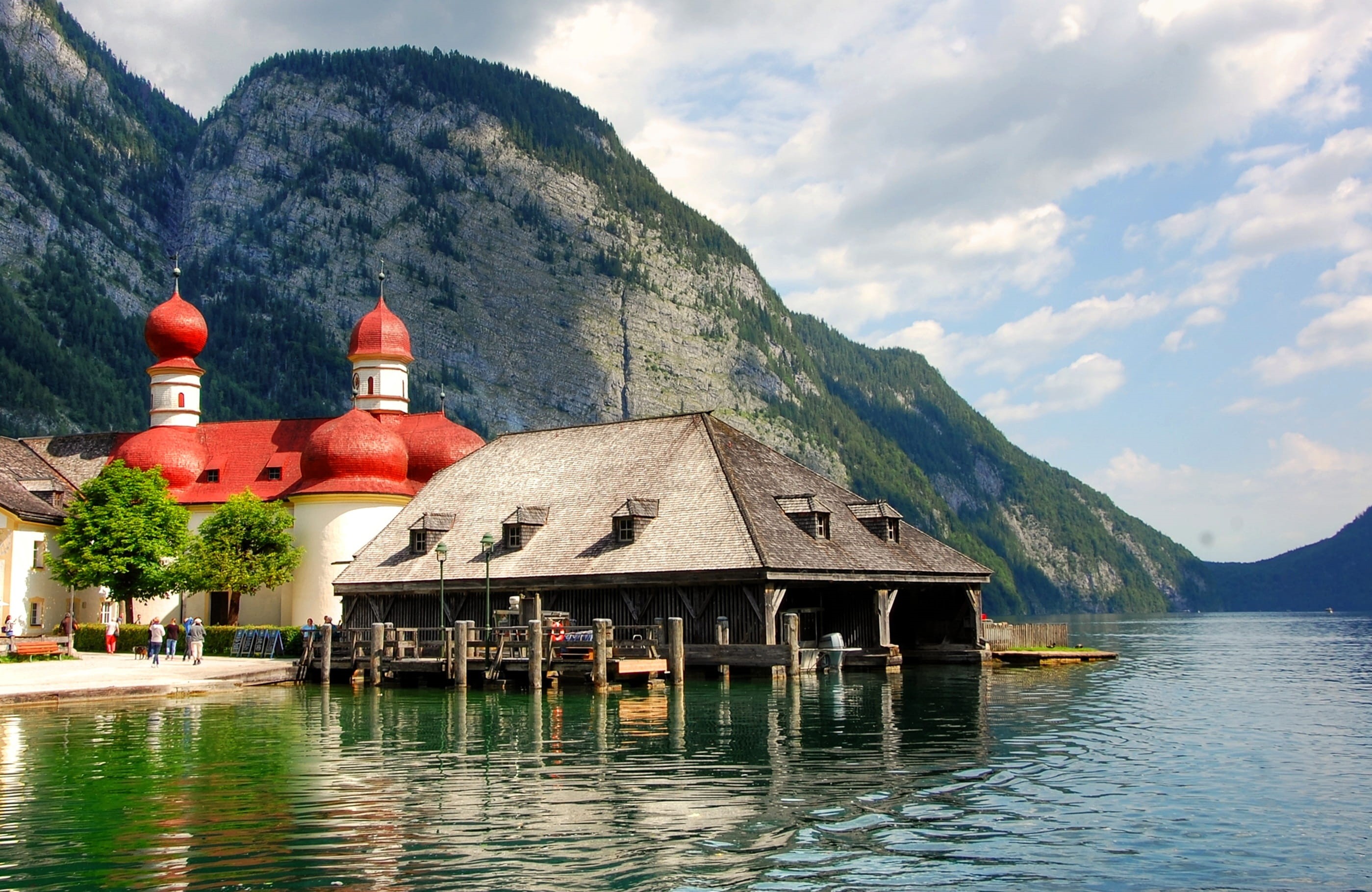 St, built structure, bank, rest, religion, travel Locations, landscape, travel, architecture, scenics, summer, königssee, chapel, tourism, Boat House, relaxation, HD Wallpaper