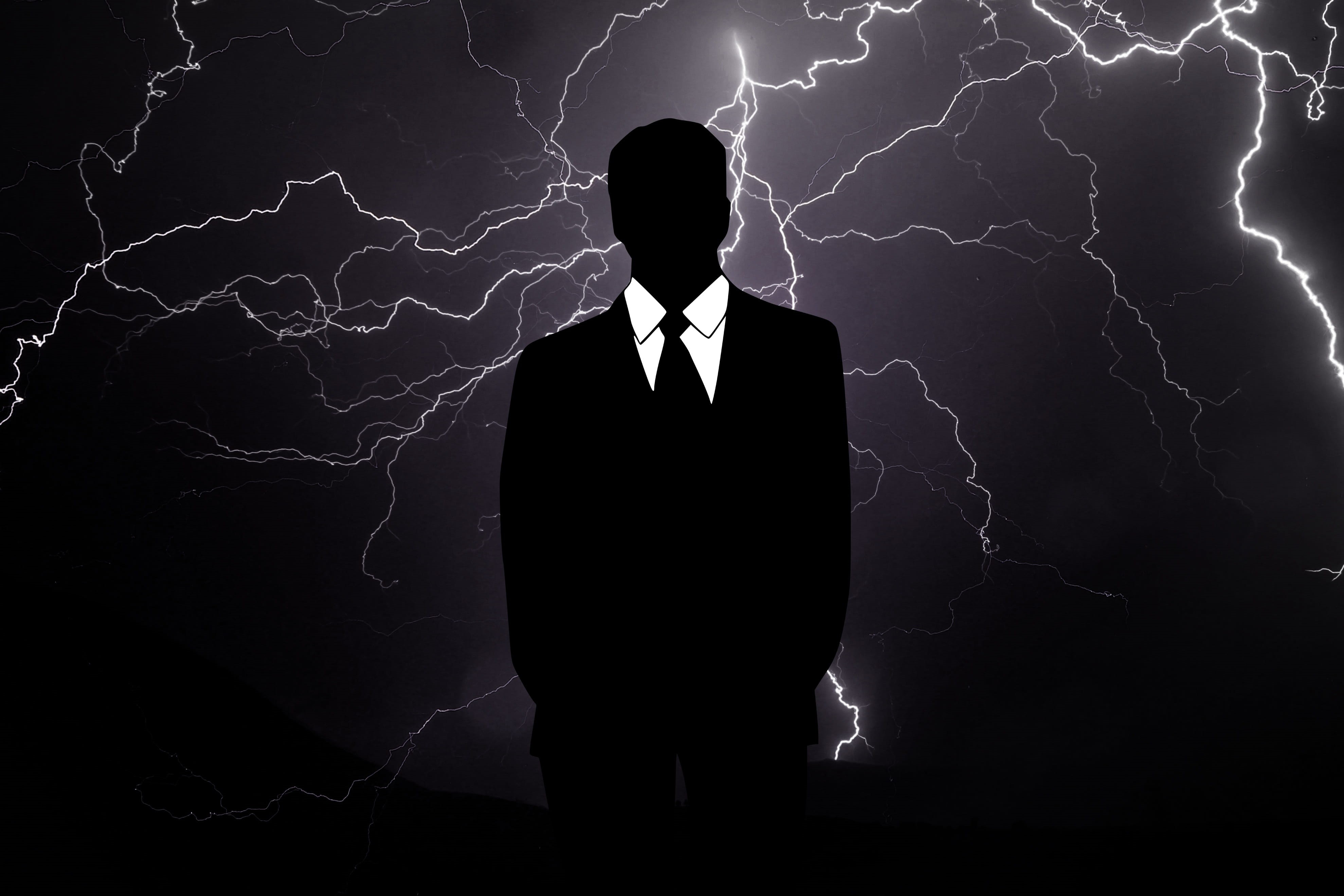economic crisis, 4K, slack, dark, rain, lightning, sign, stop, illustration, thunderstorm, loss, low, warning sign, black background, one person, power in nature, HD Wallpaper