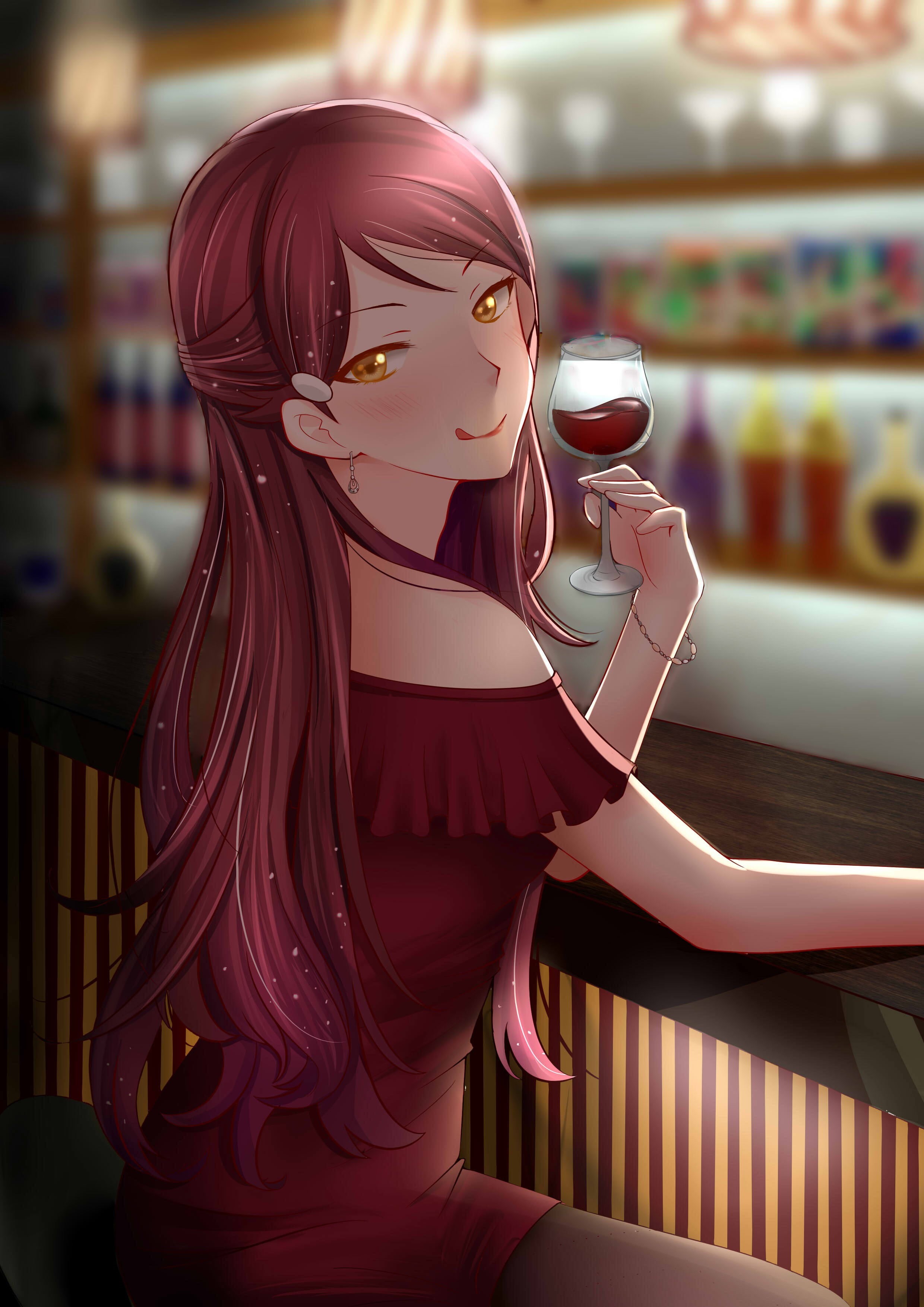 shopping, beauty, yellow eyes, retail display, mannequin, girl, red, sale, redhead, retail, Love Live!, store, anime girls, holding, character, 2K, clothing, Phone HD Wallpaper