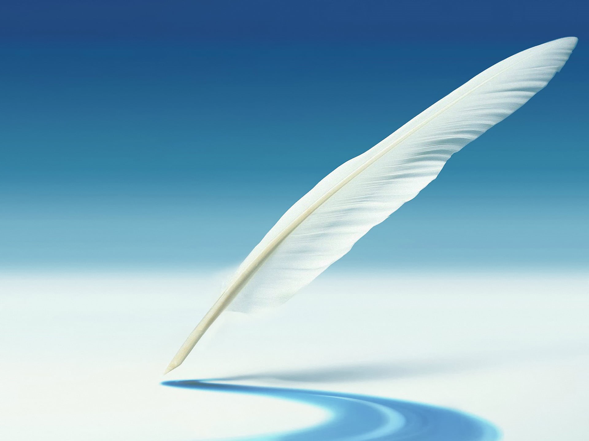 shadow, feather, literature, old, blue, single Object, old-fashioned, white, message, still life, paper, flying, letter, document, author, 1080P, blue background, HD Wallpaper