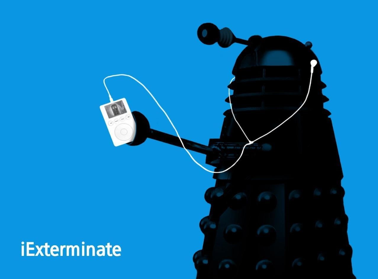 e-commerce, arts culture and entertainment, colored background, blue background, input device, corded, robot, gray, blue, Daleks, connection, headphones, HD Wallpaper